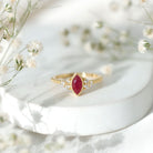 Rosec Jewels-Vintage Style 0.75 Carat Ruby Marquise Engagement Ring with Diamond Trio