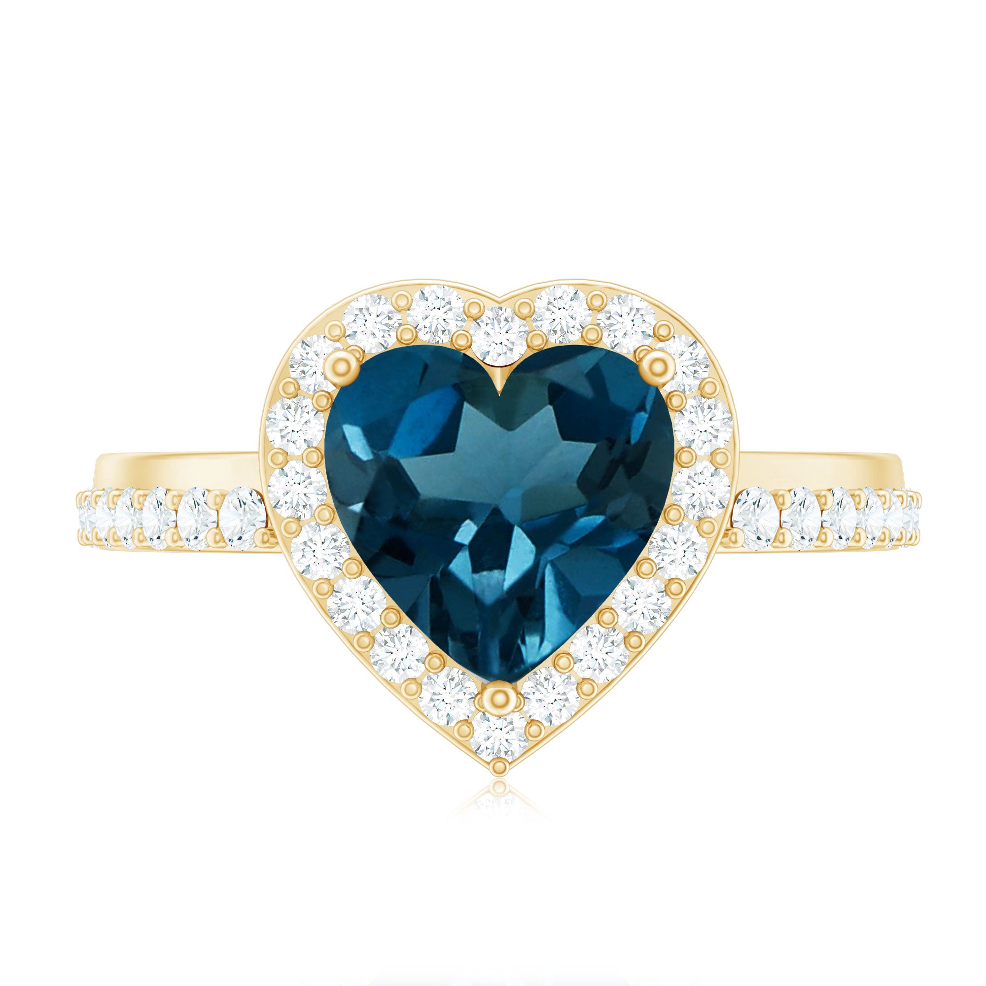 London Blue Topaz Heart Promise Ring with Diamond Halo AAA - Rosec Jewels