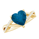 London Blue Topaz and Diamond Heart Engagement Ring in Crossover Band AAA - Rosec Jewels