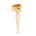 Natural 8mm Citrine Heart Engagement Ring with Diamond Crossover Shank AAA - Rosec Jewels