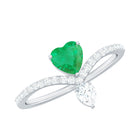 Designer Emerald Heart Engagement Ring with Diamond AAA - Rosec Jewels