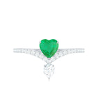 Designer Emerald Heart Engagement Ring with Diamond AAA - Rosec Jewels