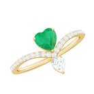 Designer Emerald Heart Engagement Ring with Diamond AAA - Rosec Jewels