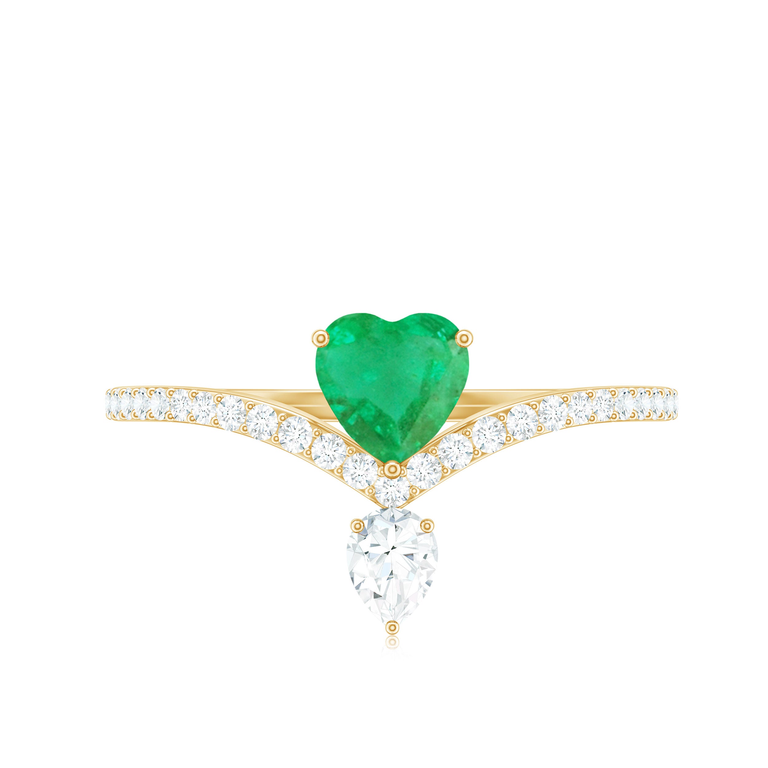 Rosec Jewels-Designer Emerald Heart Engagement Ring with Diamond