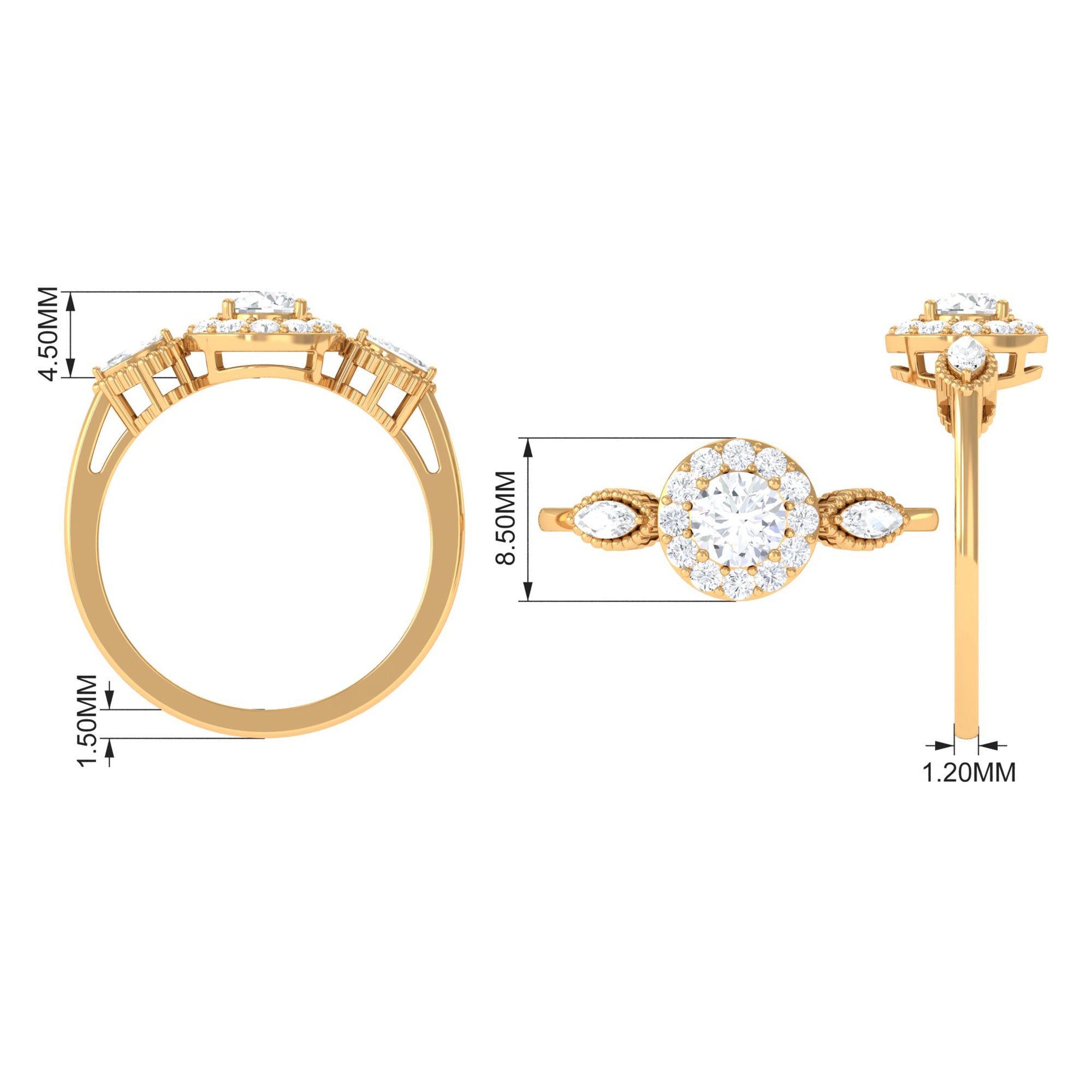 Classic Round Zircon Engagement Ring with Halo AAAA - Rosec Jewels