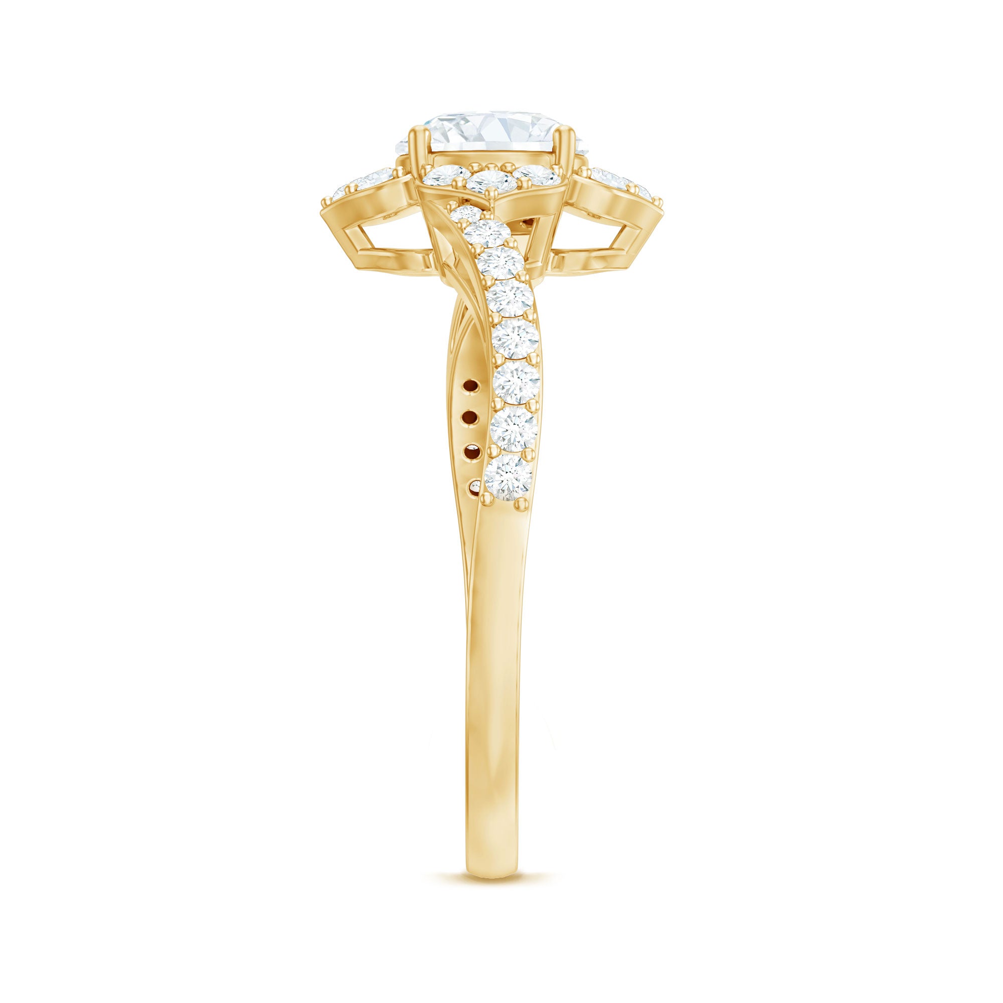 1.75 CT Bypass Shank Round Zircon Flower Engagement Ring AAAA - Rosec Jewels