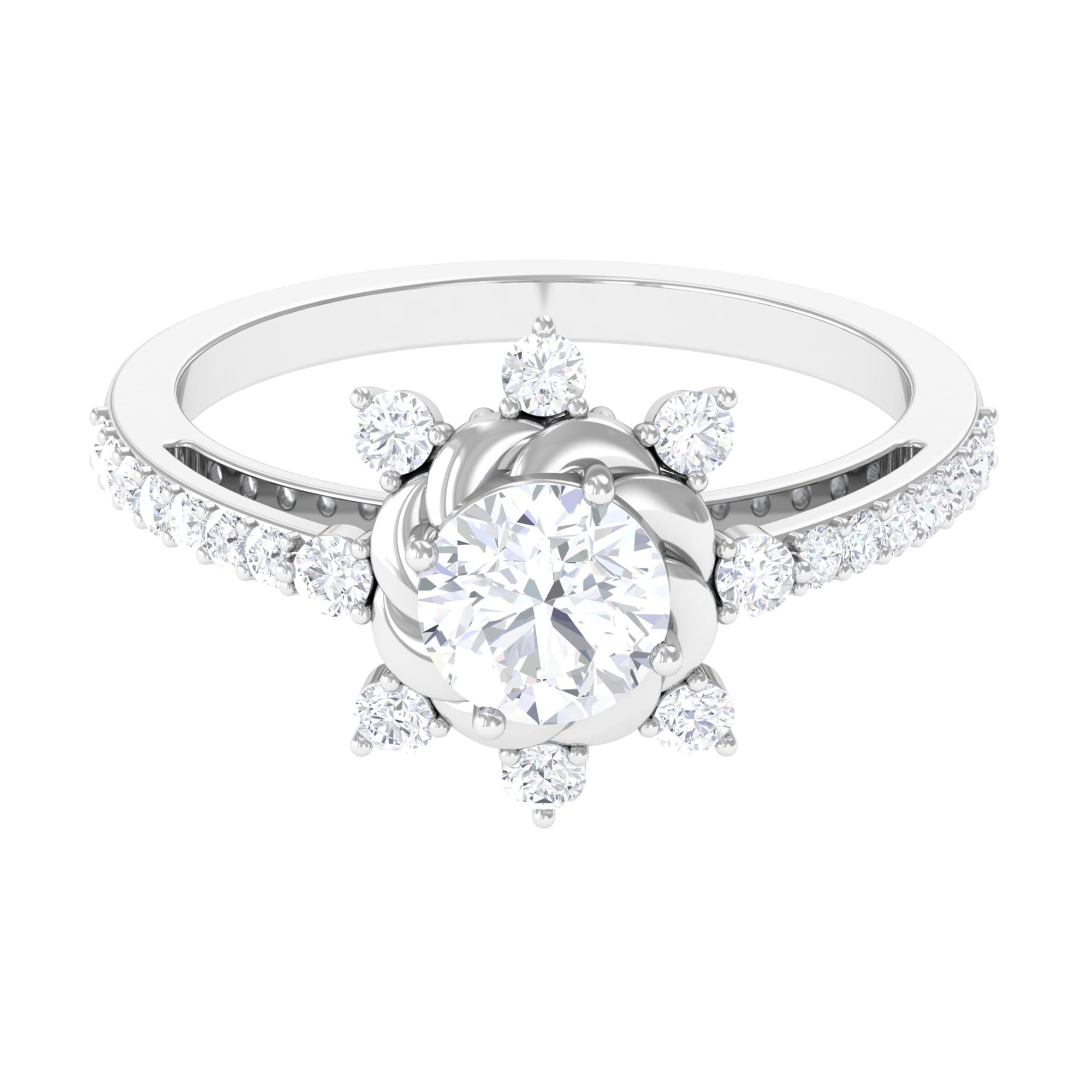 1.75 CT Round Zircon Designer Engagement Ring in Gold