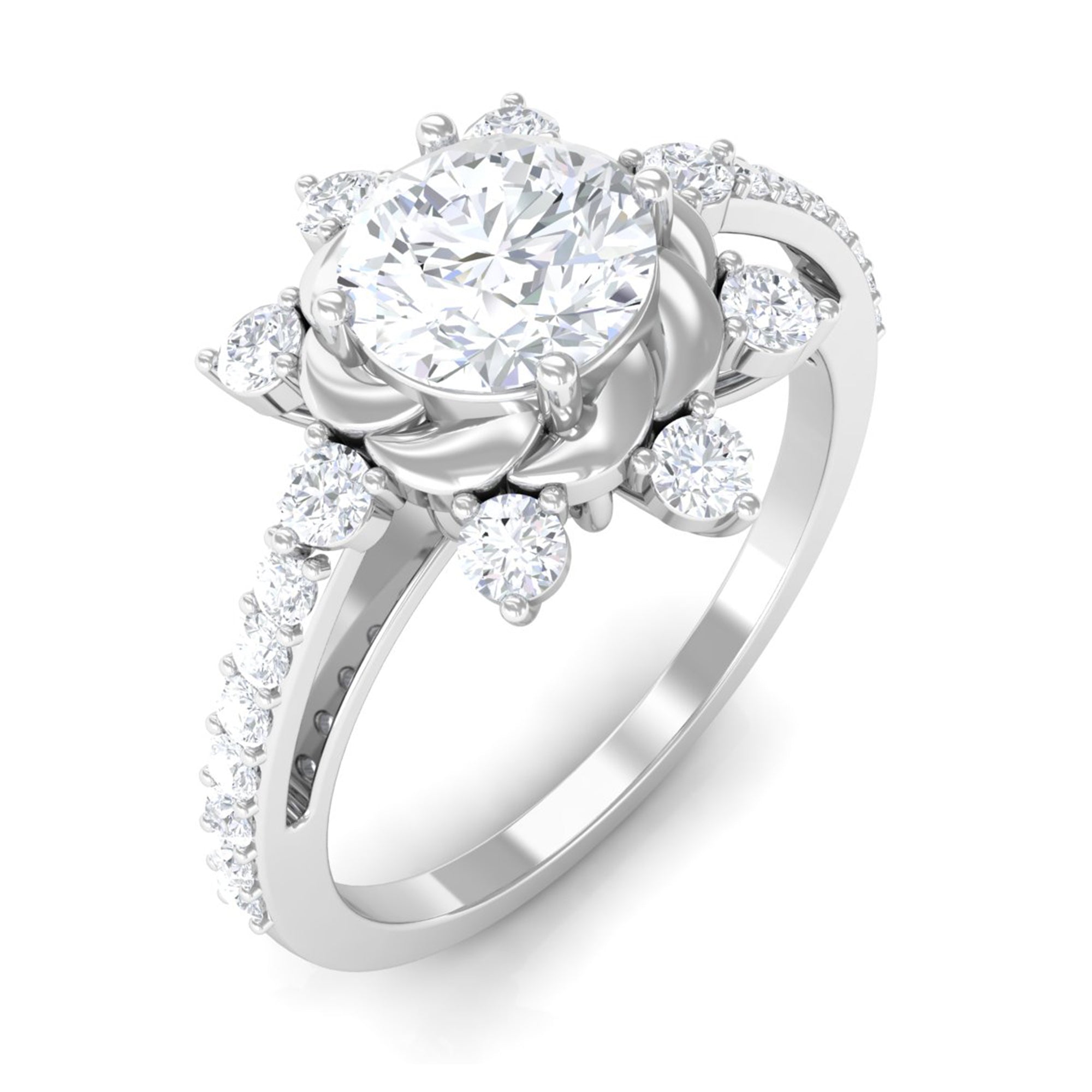 Round Cubic Zirconia Designer Engagement Ring AAAA - Rosec Jewels