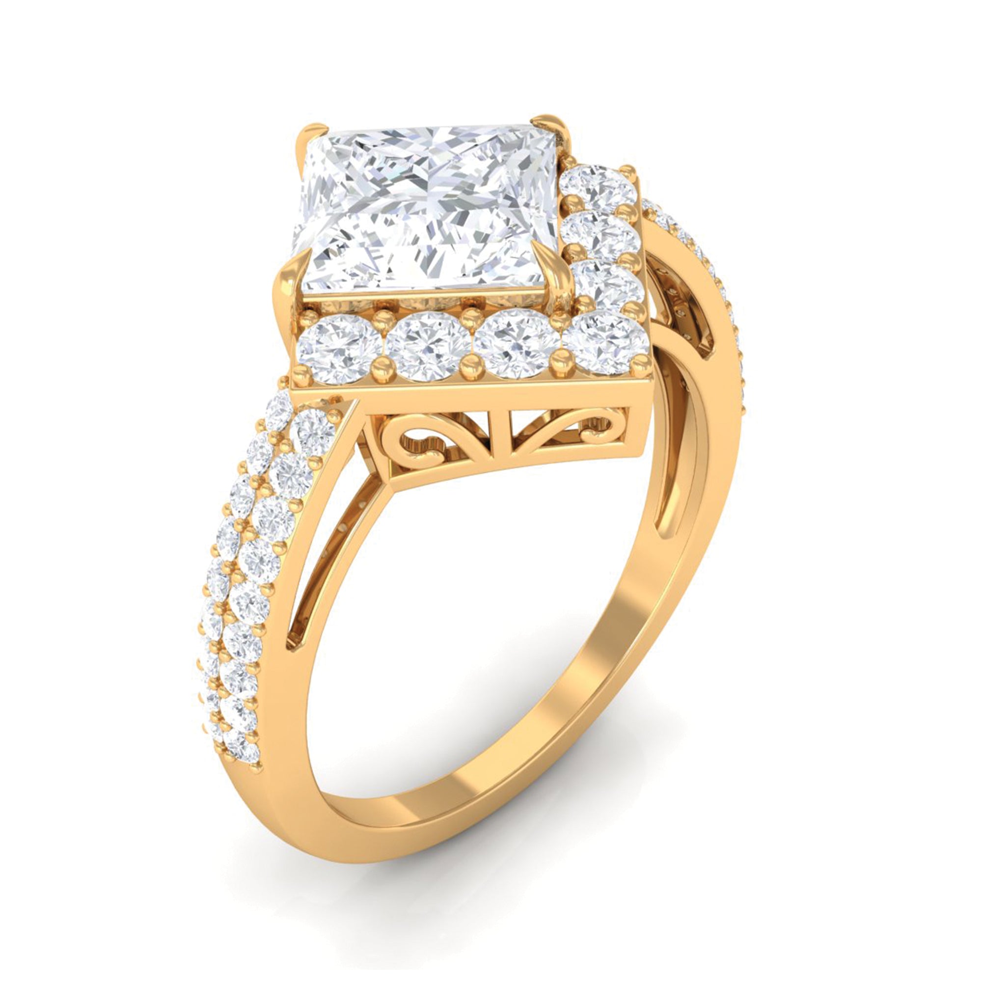Classic Princess Cut Zircon Engagement Ring with Side Stones AAAA - Rosec Jewels