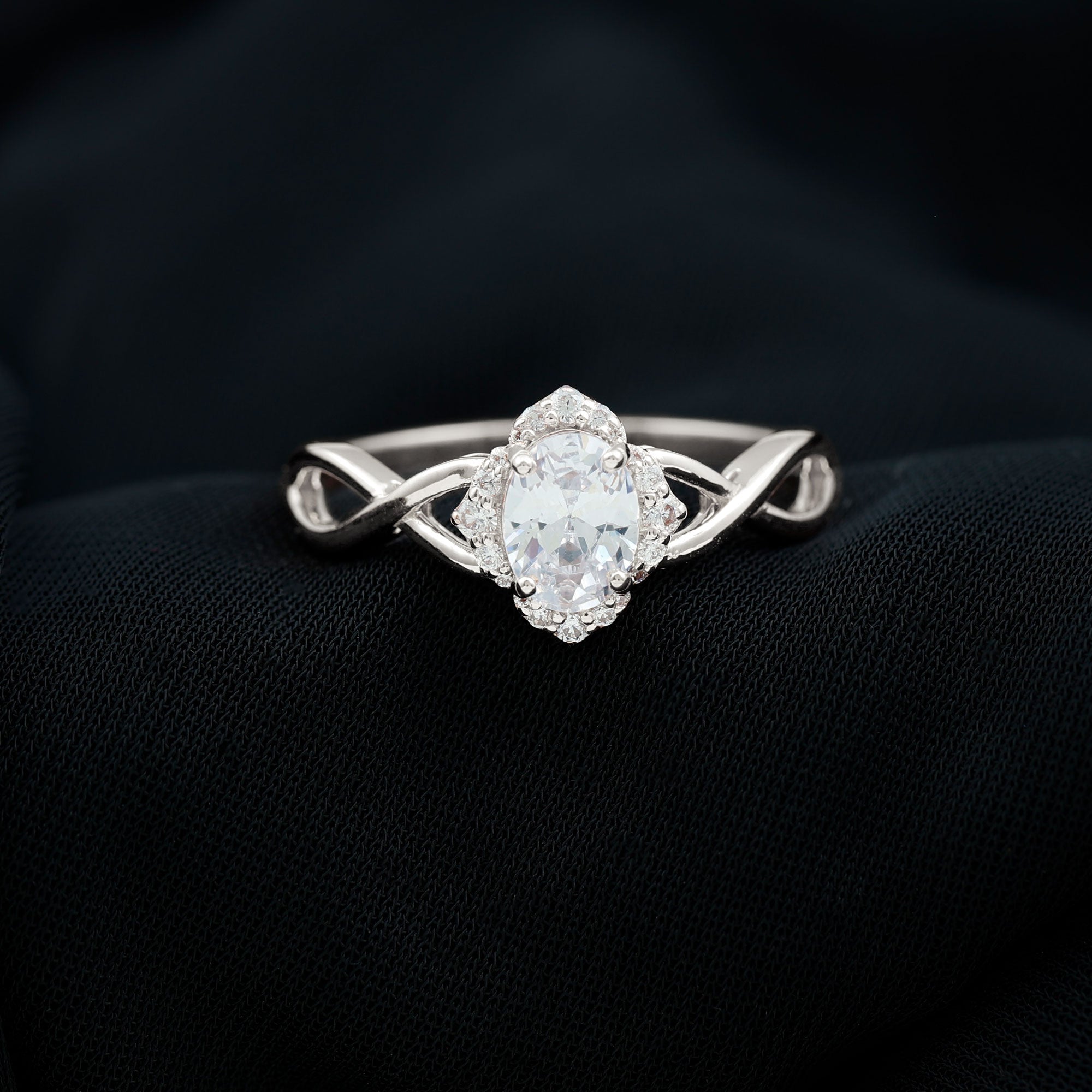 2.25 CT Crossover Shank Oval Zircon Flower Engagement Ring AAAA - Rosec Jewels