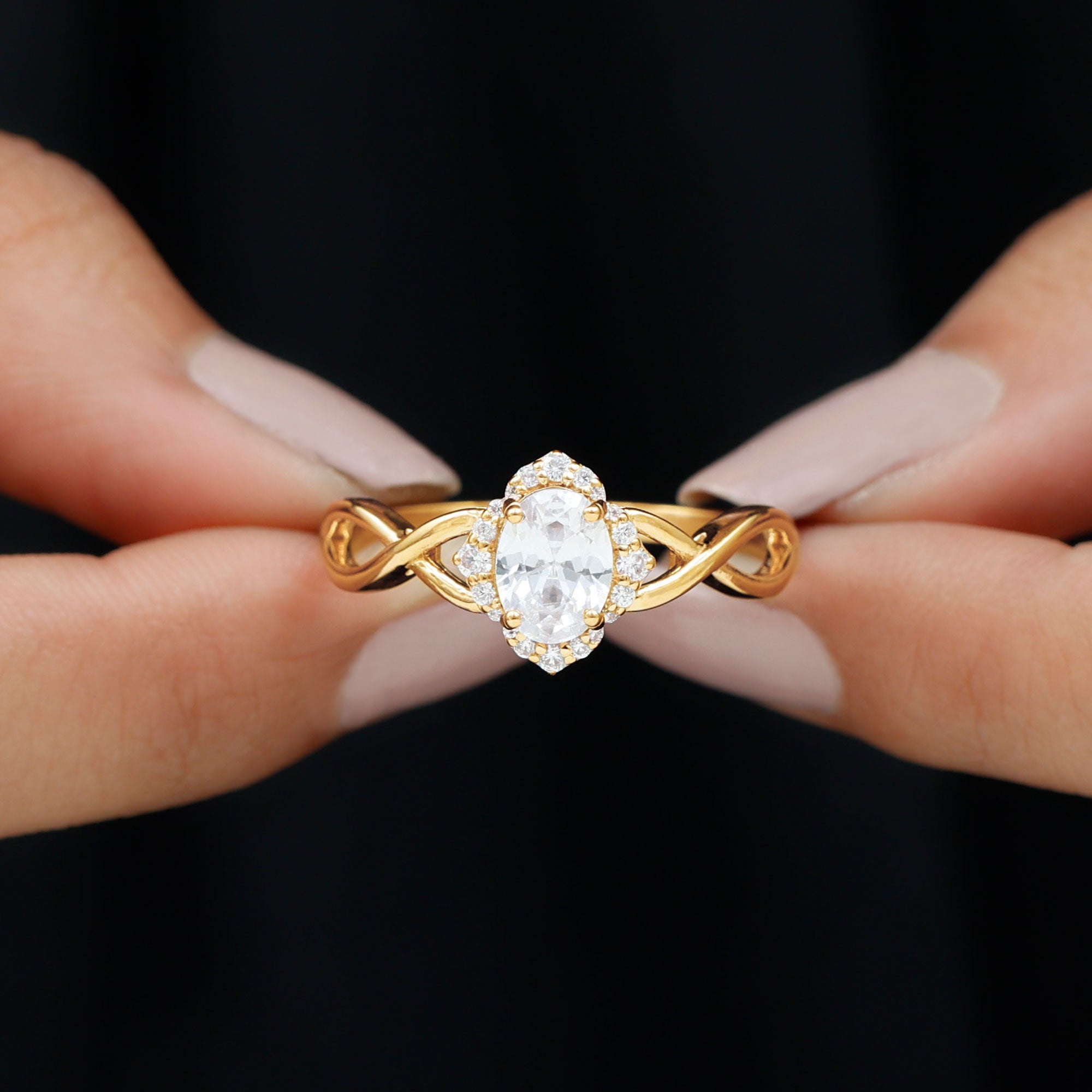 2.25 CT Crossover Shank Oval Zircon Flower Engagement Ring AAAA - Rosec Jewels