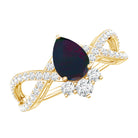 Designer Black Opal Teardrop Crossover Ring with Diamond AAA - Rosec Jewels