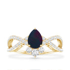 Designer Black Opal Teardrop Crossover Ring with Diamond AAA - Rosec Jewels