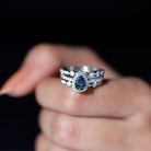 0.7 Carat Pear Cut Black Opal Trio Wedding Ring Set with Moissanite AAA - Rosec Jewels