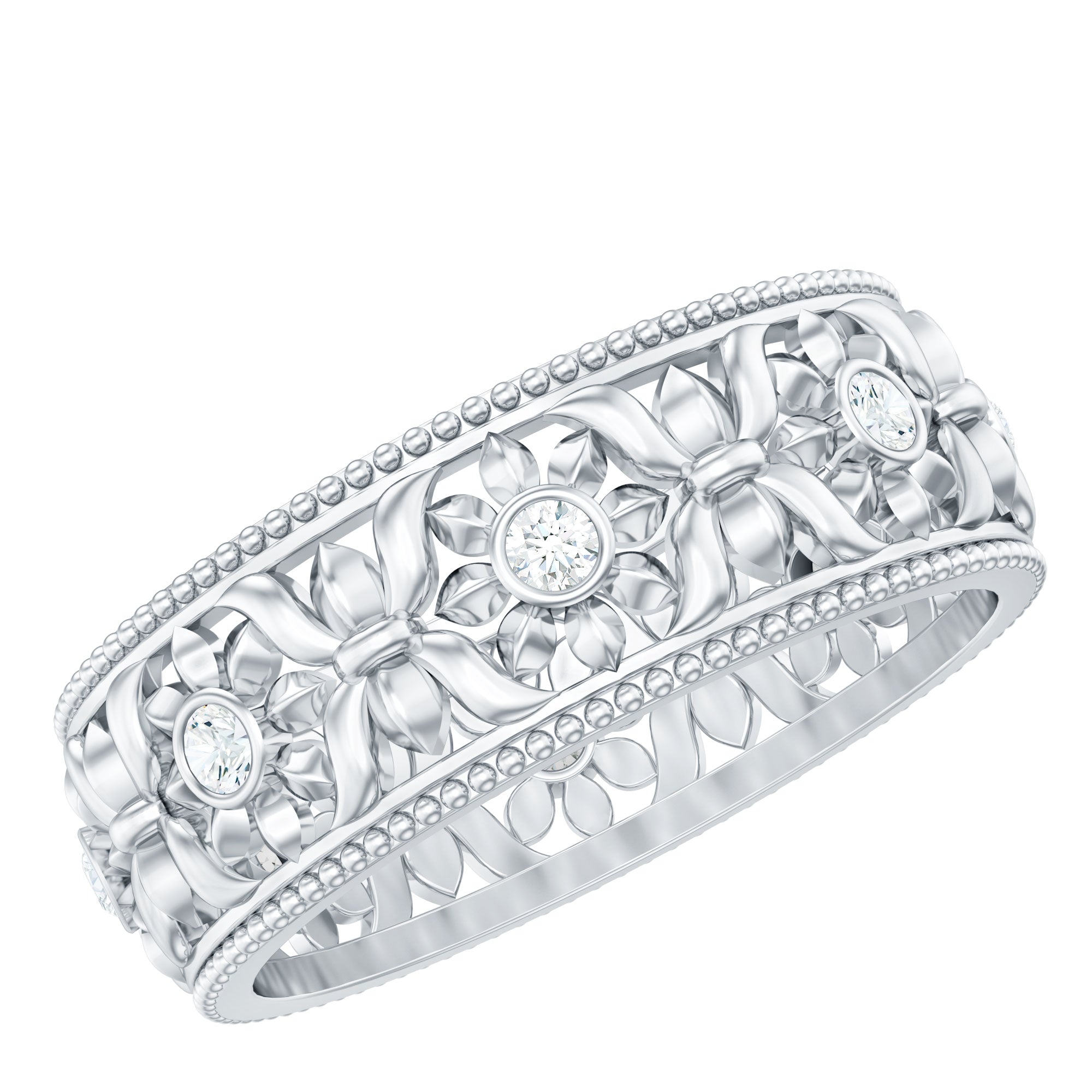 Floral Inspired Lab Grown Diamond Filigree Wedding Band