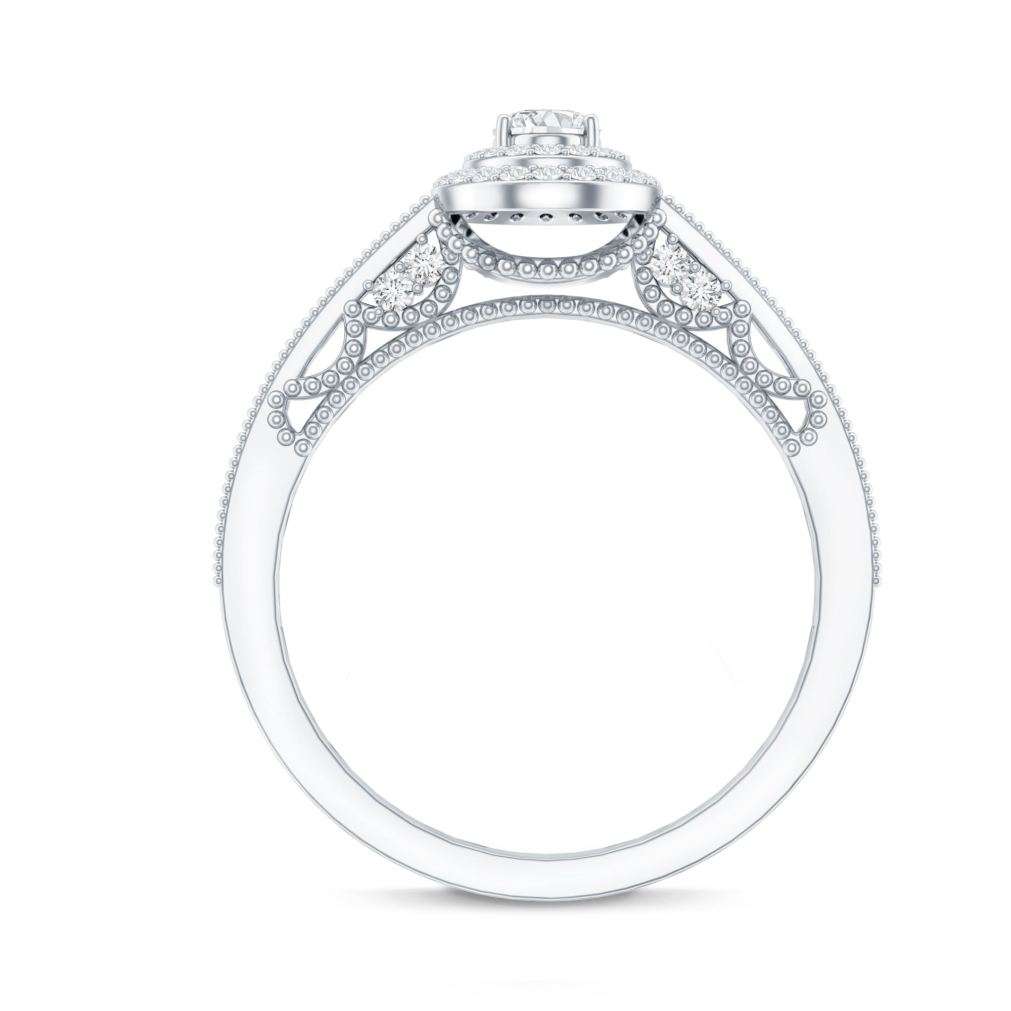 Vintage Inspired Lab Grown Diamond Double Halo Engagement Ring Lab - ( EF-VS ) - Rosec Jewels