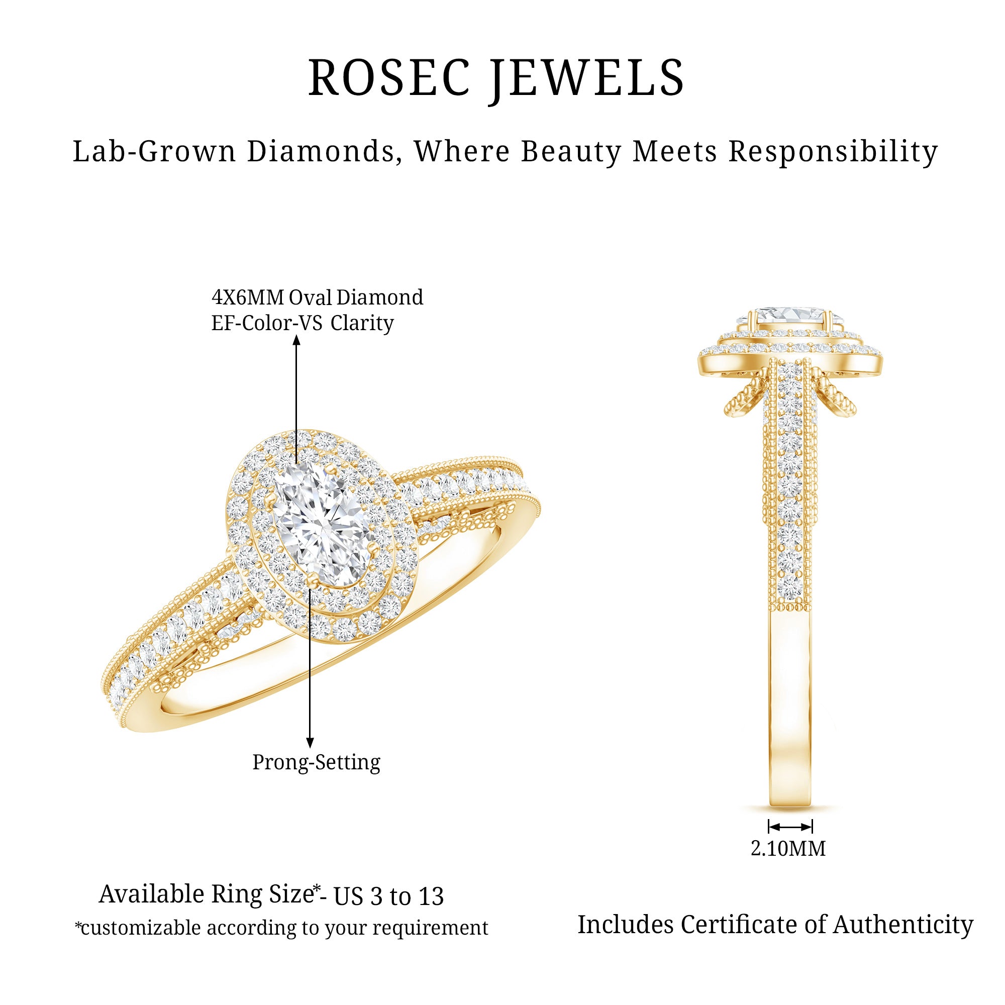 Vintage Inspired Lab Grown Diamond Double Halo Engagement Ring Lab - ( EF-VS ) - Rosec Jewels