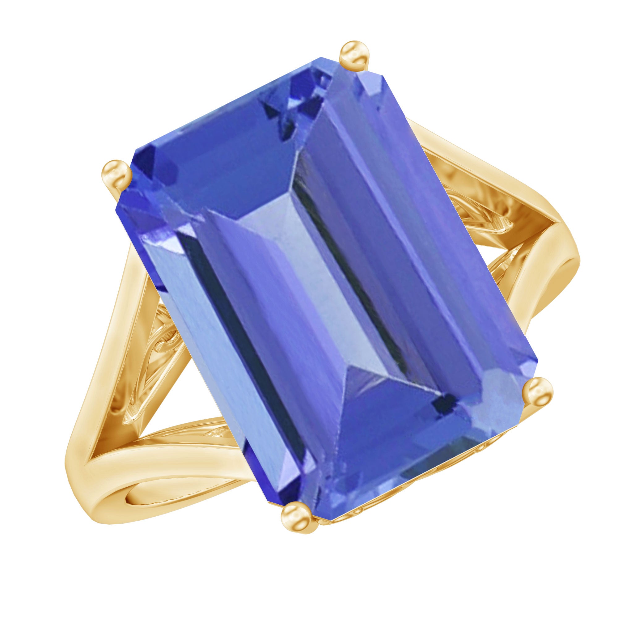 Emerald Cut 10X14 MM Lab Created Tanzanite Engagement Ring with Split Shank