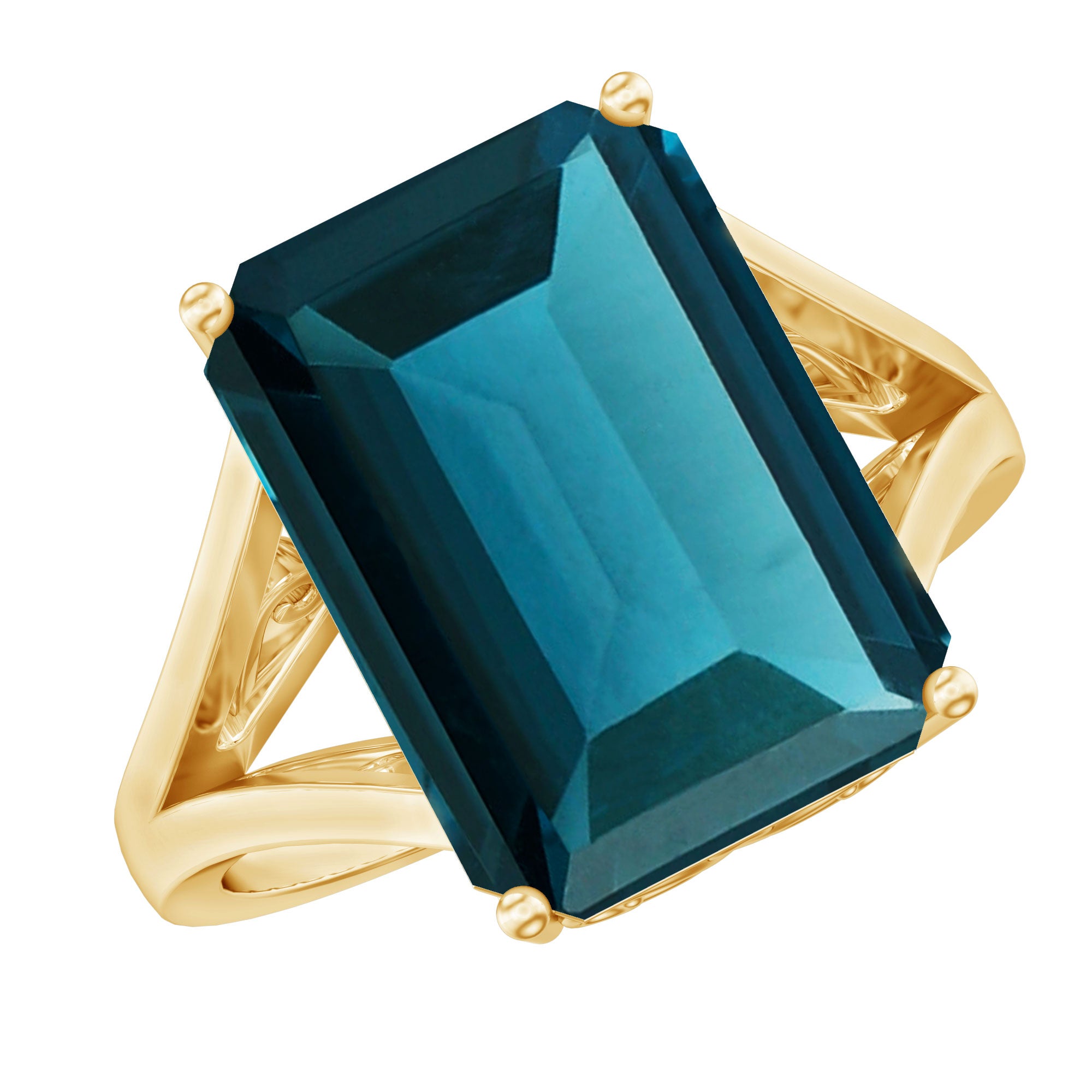 Lab Grown London Blue Topaz Emerald Cut Engagement Ring