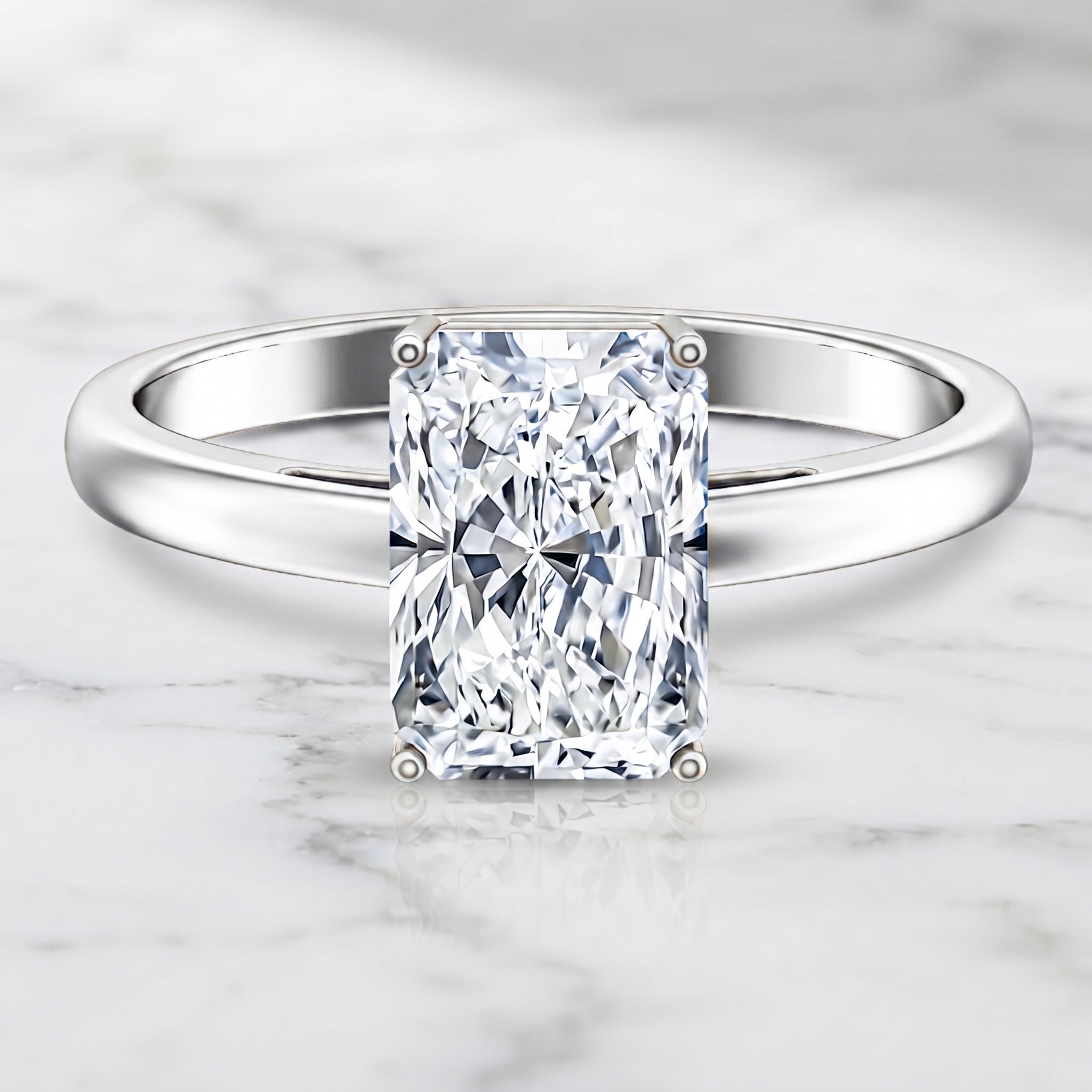 Solitaire 3 Carat Radiant Cut Lab Created Diamond Engagement Ring IGI Certified Lab - ( E-VS1 ) - Rosec Jewels