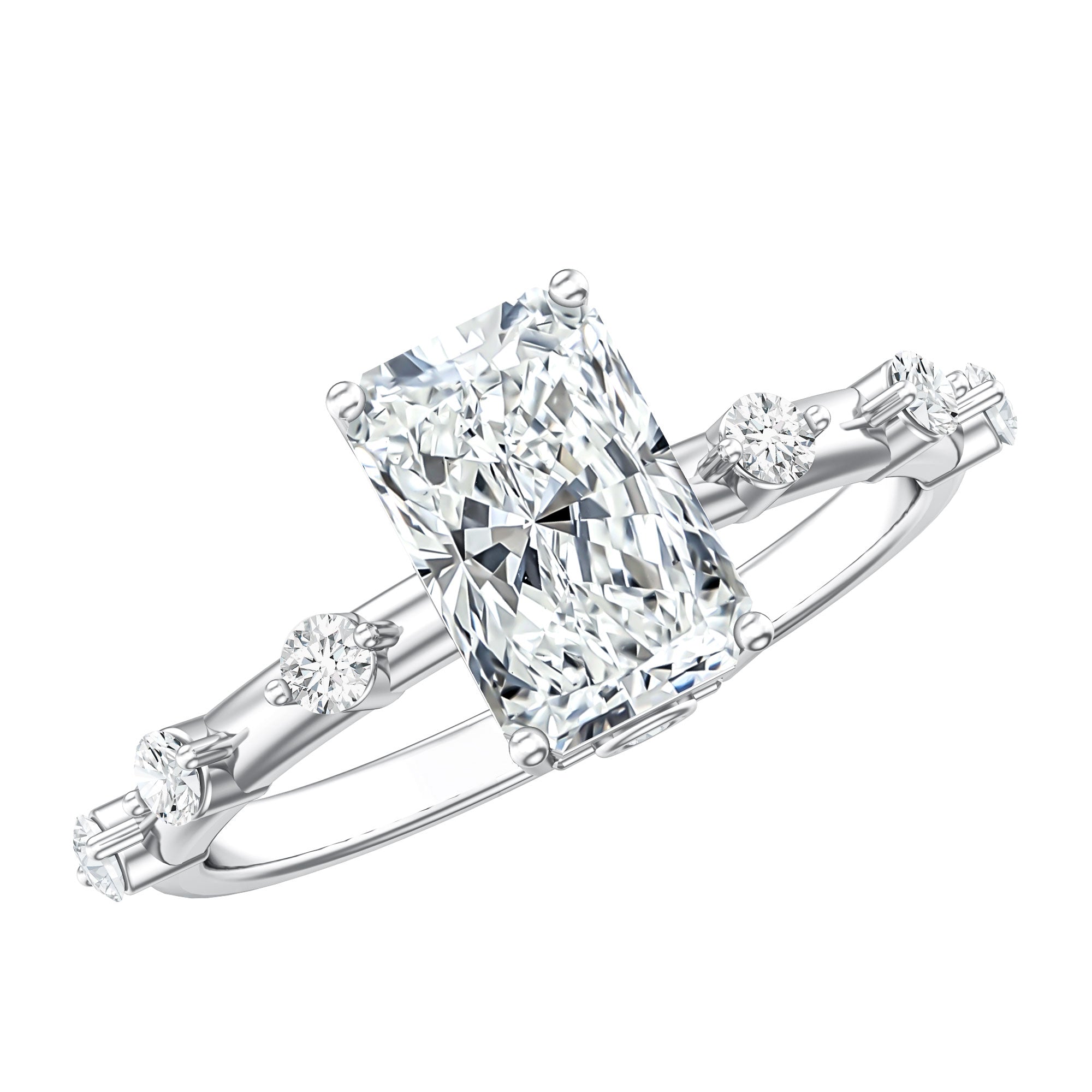 Rosec Jewels-IGI Certified 2 Carat Radiant Cut Lab Grown Diamond Engagement Ring with Spaced Accent