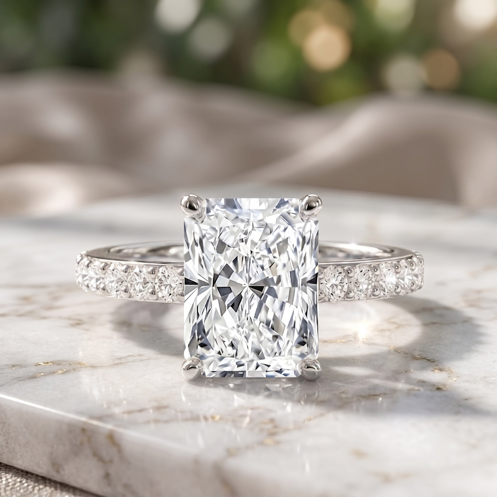 IGI Certified Radiant Cut Lab Grown Diamond Hidden Halo Engagement Ring 2 Carat Lab - ( E-VS1 ) - Rosec Jewels