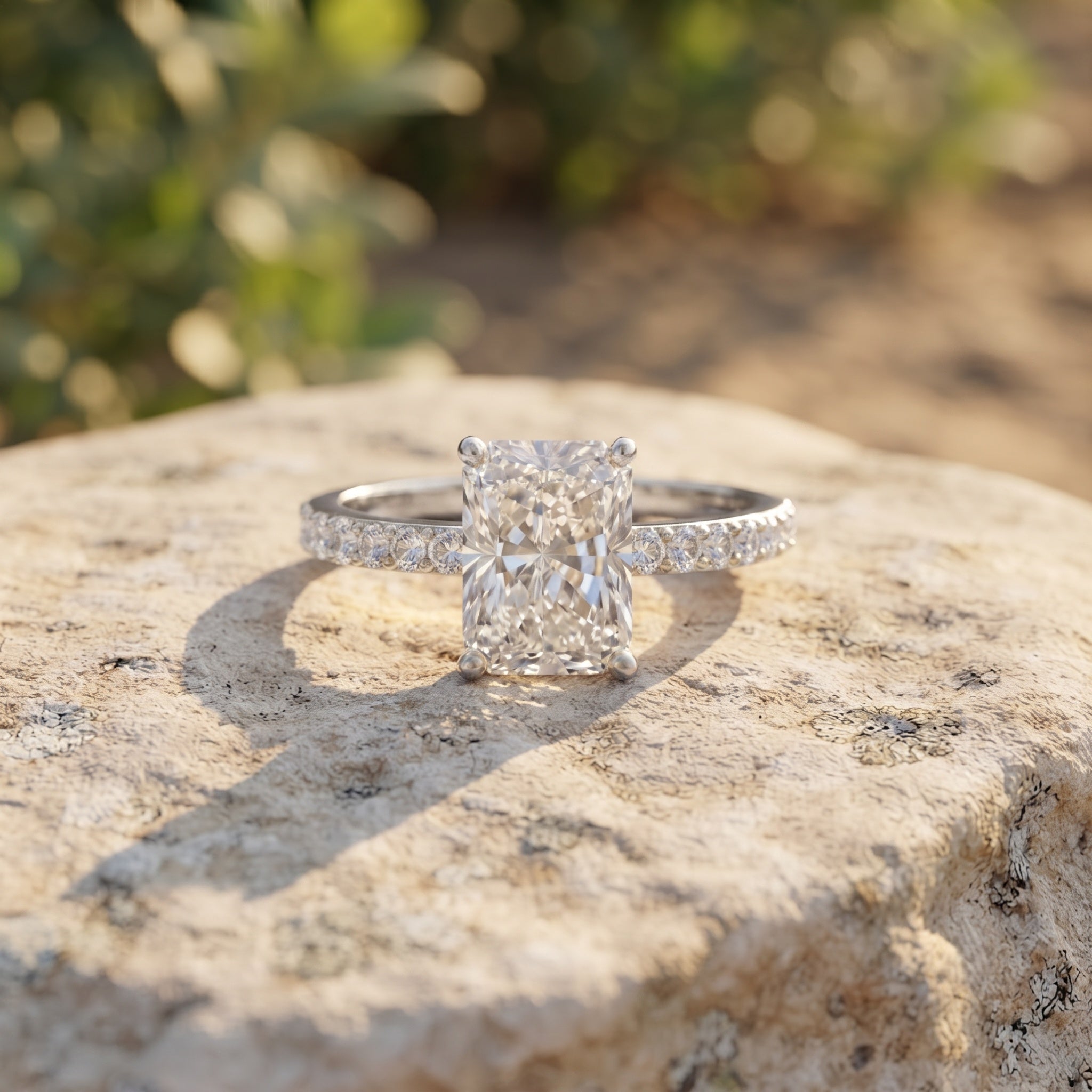 IGI Certified Radiant Cut Lab Grown Diamond Hidden Halo Engagement Ring 2 Carat Lab - ( E-VS1 ) - Rosec Jewels