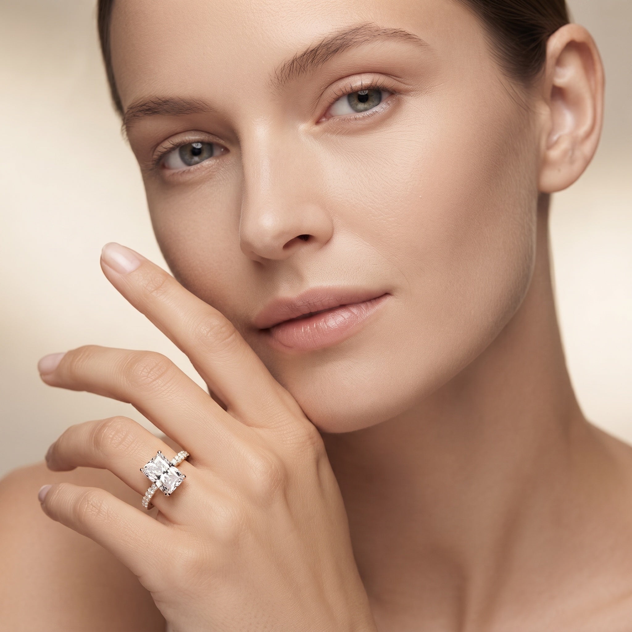 IGI Certified Radiant Cut 4 Carat Lab Grown Diamond Solitaire Engagement Ring with Hidden Halo Lab - ( E-VS1 ) - Rosec Jewels