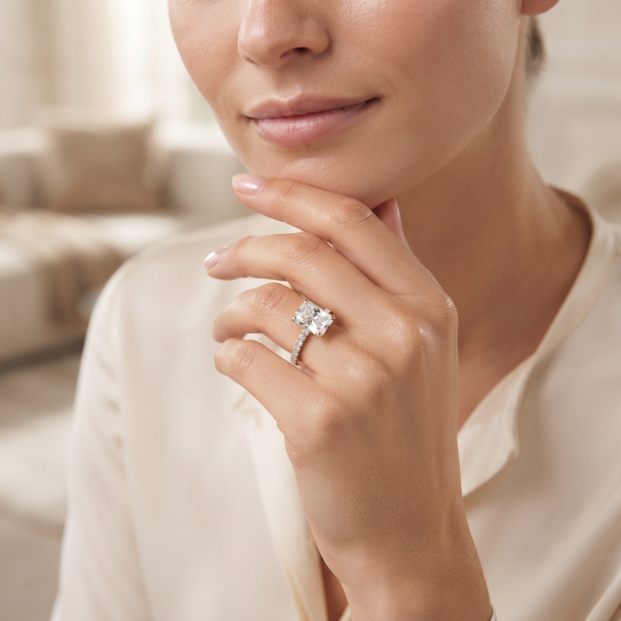 IGI Certified Radiant Cut 4 Carat Lab Grown Diamond Solitaire Engagement Ring with Hidden Halo Lab - ( E-VS1 ) - Rosec Jewels