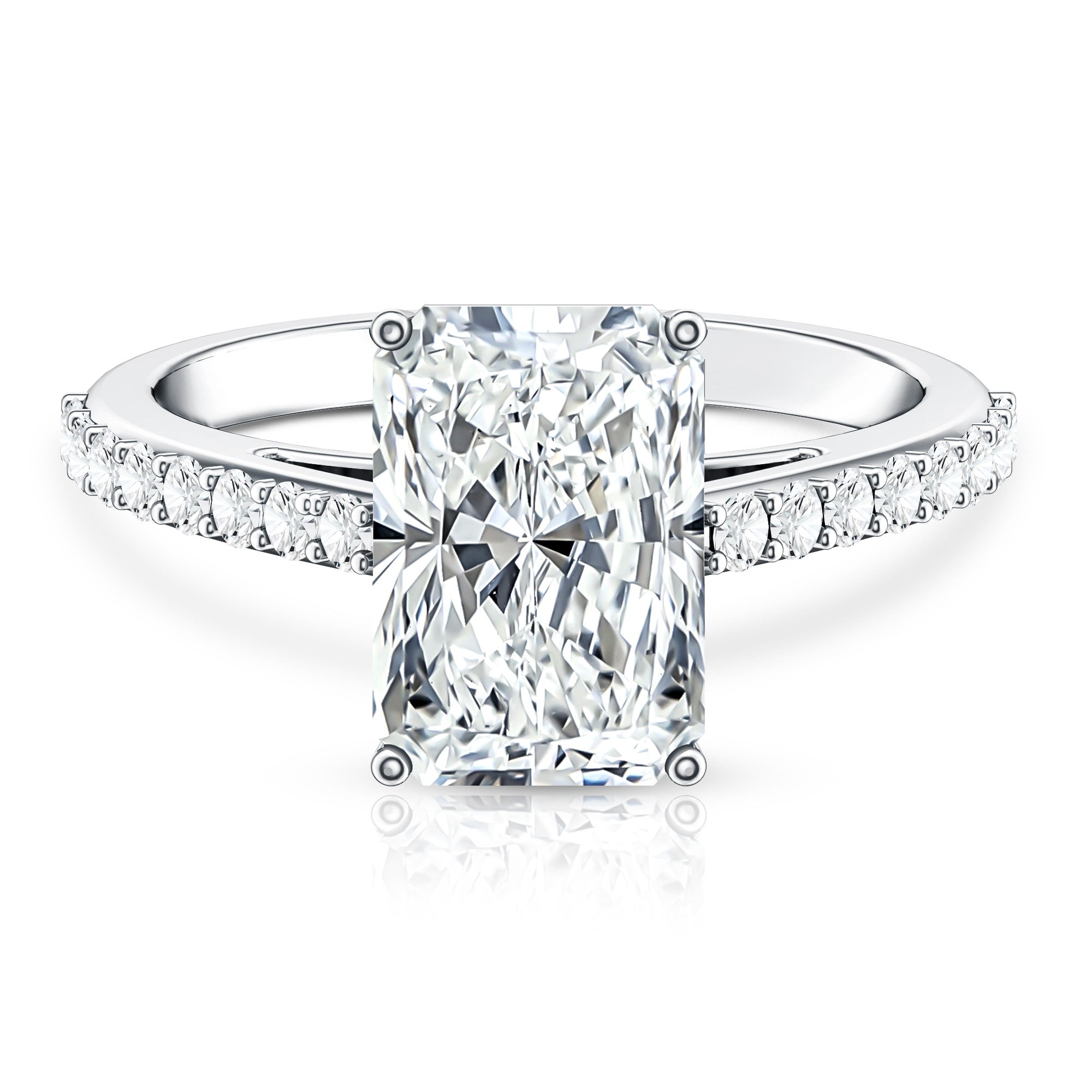Rosec Jewels-IGI Certified Radiant Cut 4 Carat Lab Grown Diamond Solitaire Engagement Ring with Hidden Halo