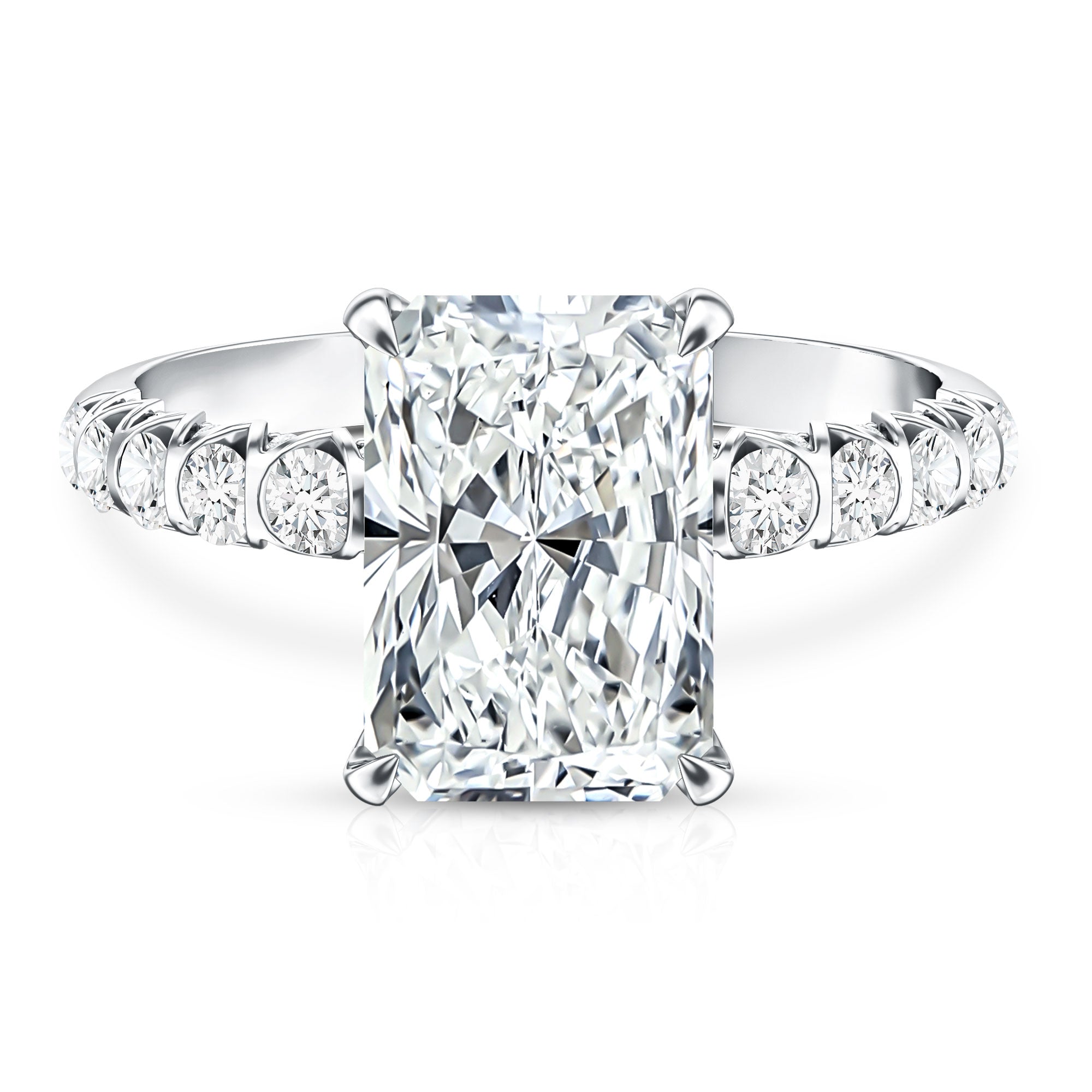 Rosec Jewels-4 Carat Radiant Cut Lab Grown Diamond Side Stone Engagement Ring IGI Certified