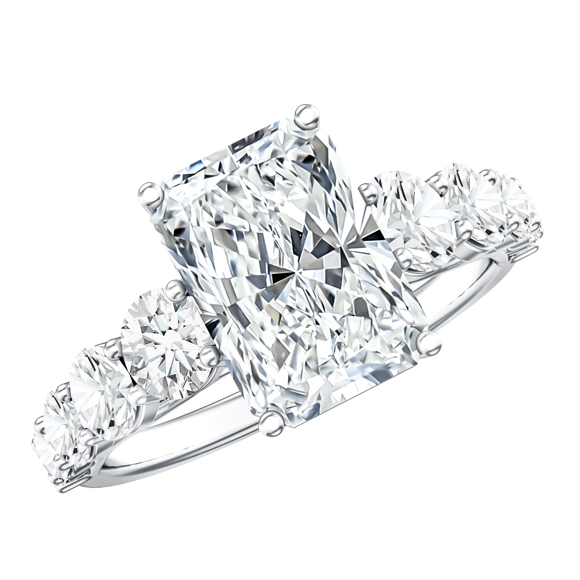 IGI Certified 3 Carat Radiant Cut Lab Grown Diamond Side Stone Engagement Ring Lab - ( E-VS1 ) - Rosec Jewels