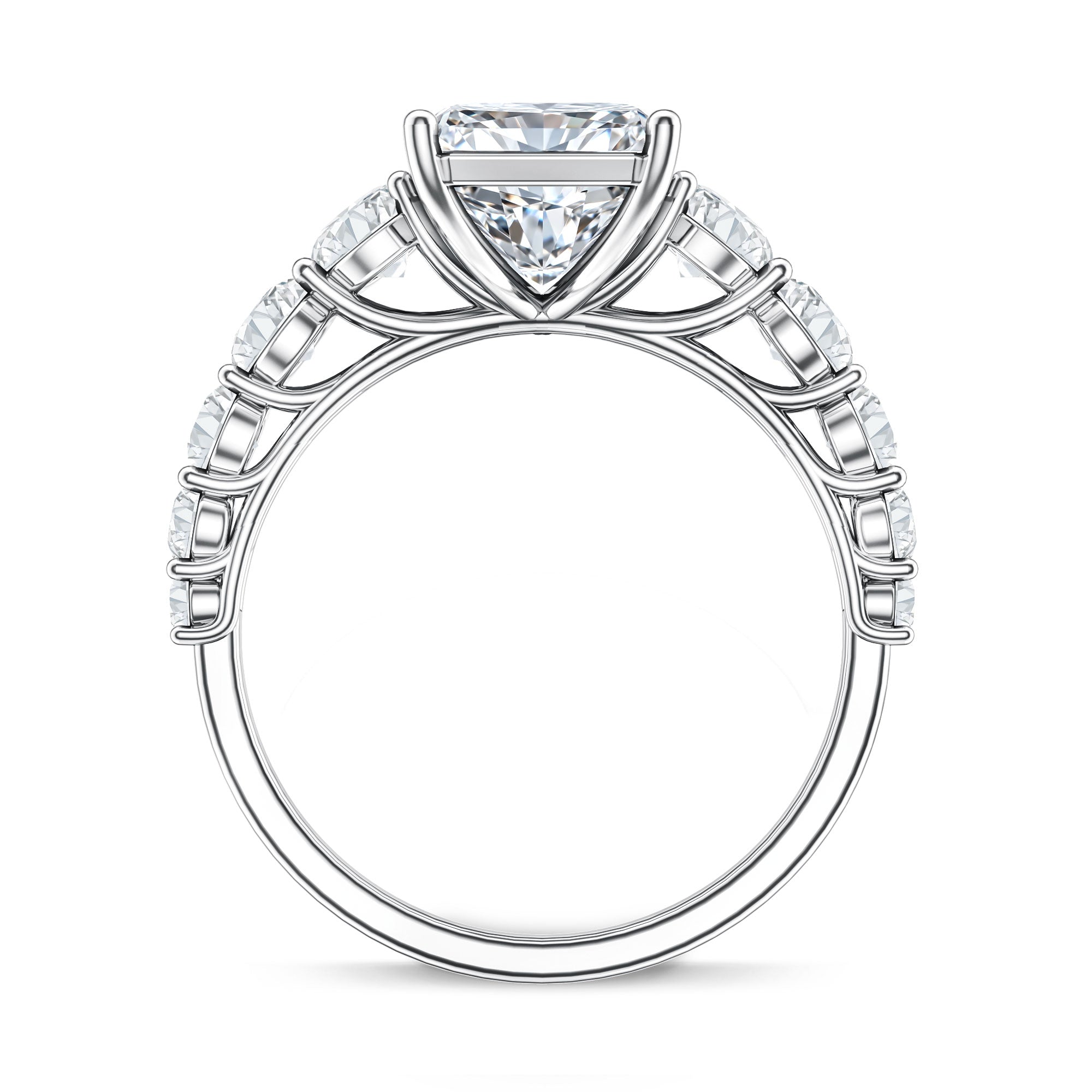 IGI Certified 4 Carat Radiant Cut Lab Grown Diamond Statement Ring with Side Stones Lab - ( E-VS1 ) - Rosec Jewels