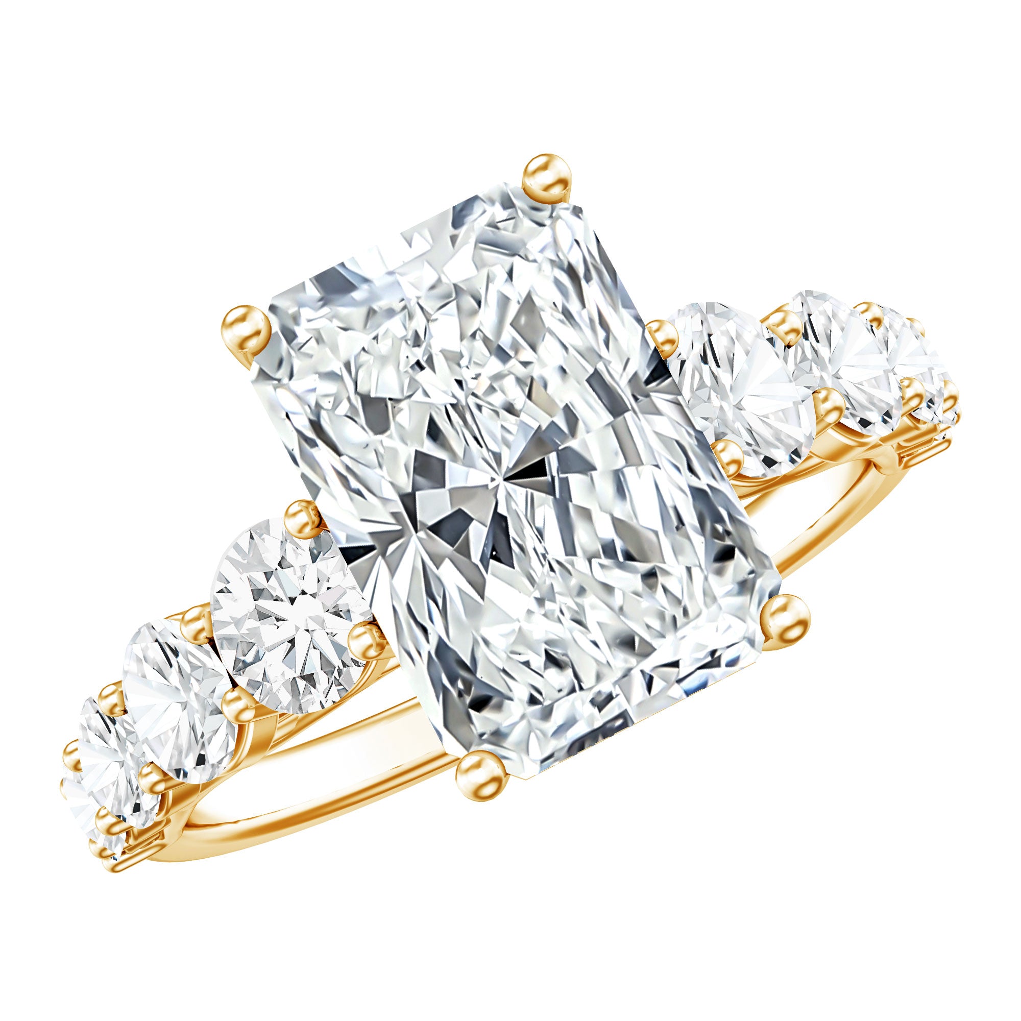 IGI Certified 4 Carat Radiant Cut Lab Grown Diamond Statement Ring with Side Stones Lab - ( E-VS1 ) - Rosec Jewels