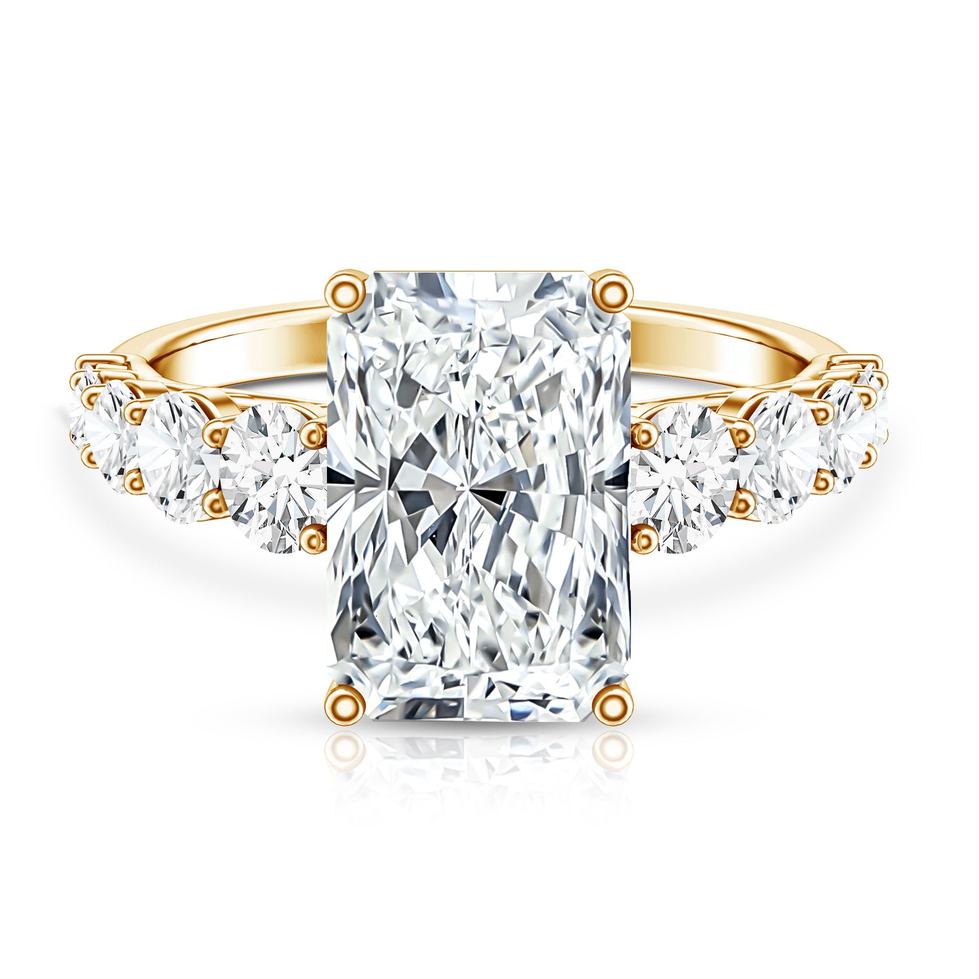 IGI Certified Radiant Cut Lab Grown Diamond 5 Carat Huge Engagement Ring with Side Stones Lab - ( E-VS1 ) - Rosec Jewels