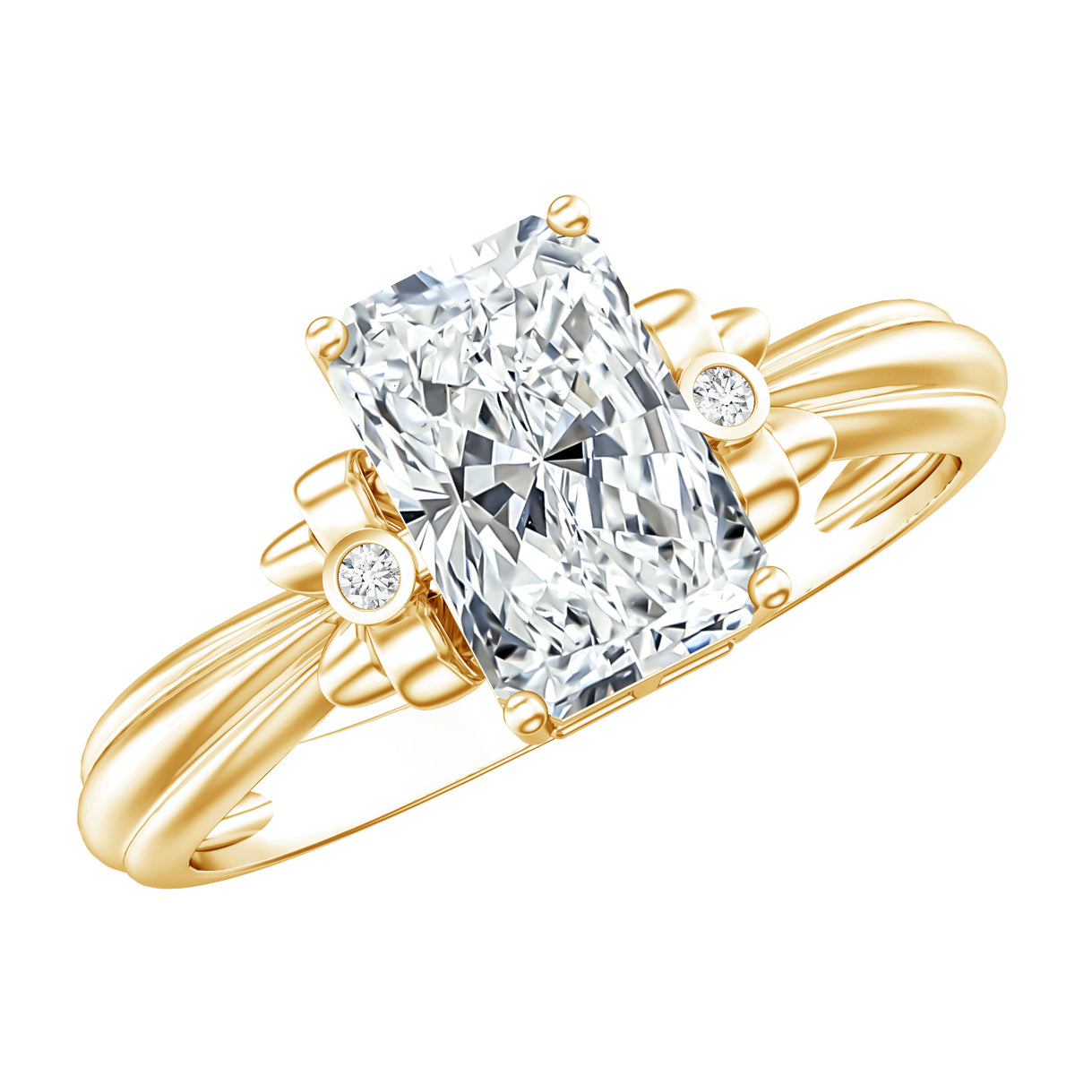IGI Certified 2 Carat Lab Grown Diamond Radiant Cut Engagement Ring with Bow Lab - ( E-VS1 ) - Rosec Jewels
