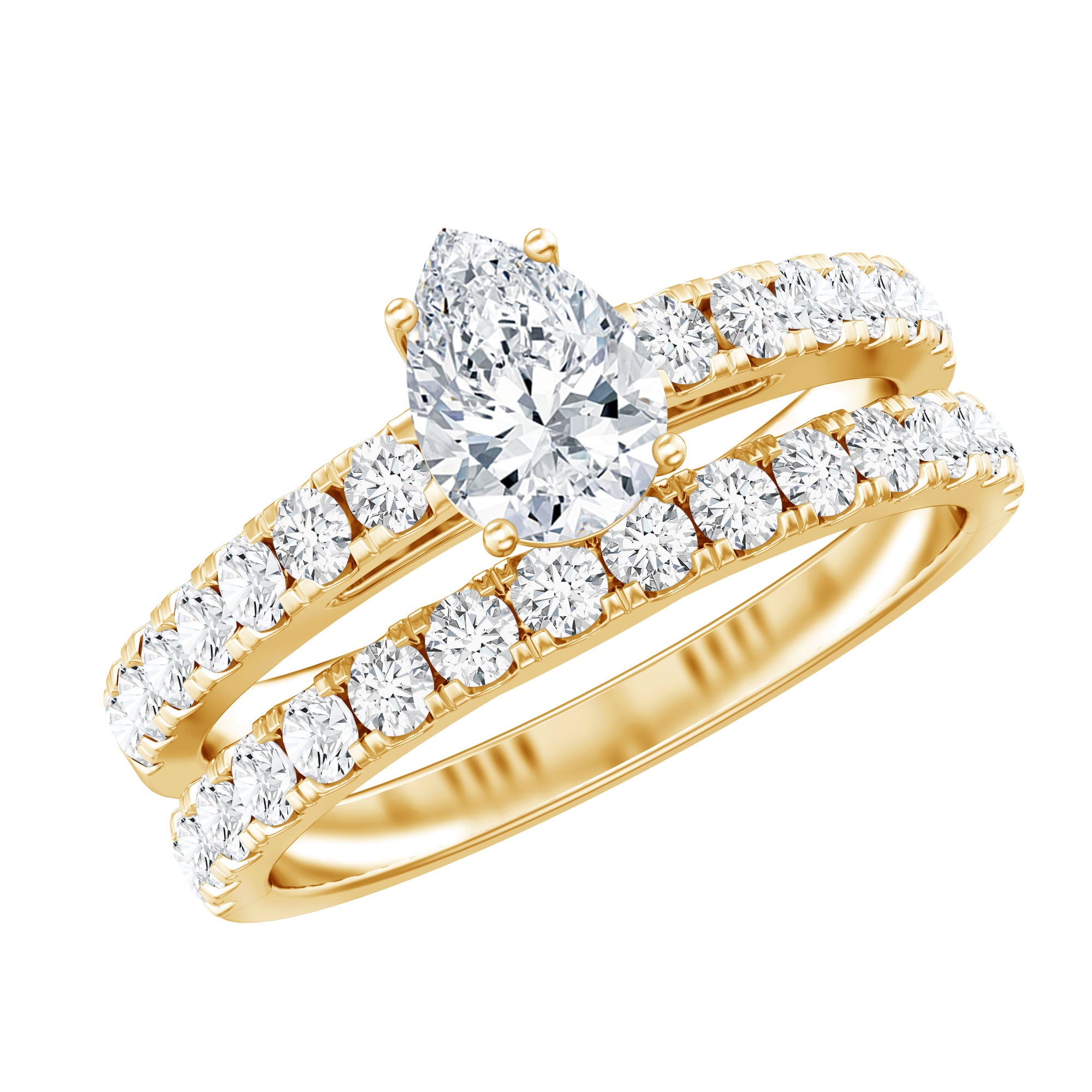 1 Carat Pear Shaped Lab Grown Diamond Wedding Ring Set with IGI Certificate Lab - ( E-VS1 ) - Rosec Jewels