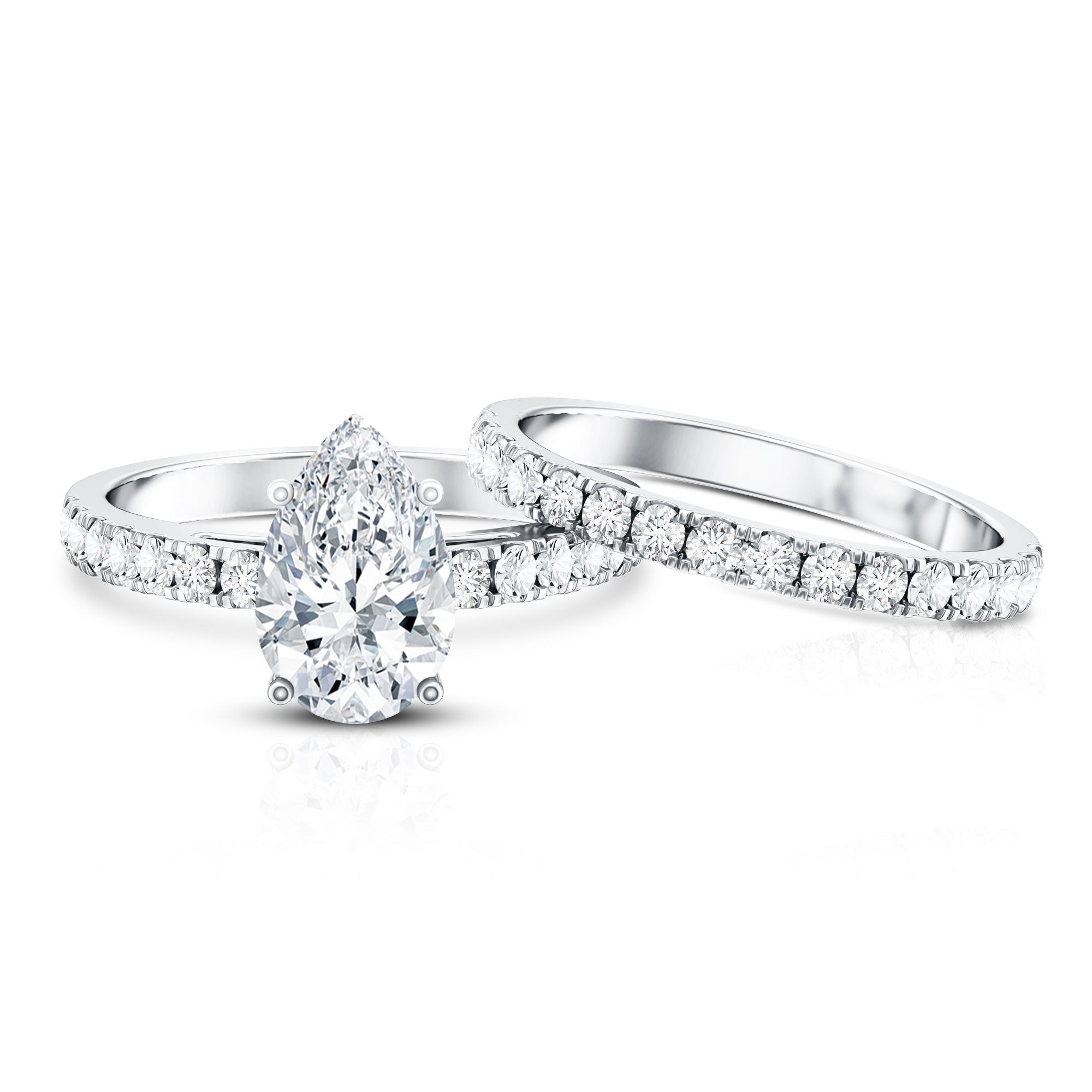 Rosec Jewels-IGI Certified Lab Grown 2 Carat Diamond Pear Shaped Engagement Ring with Wedding Band