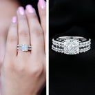 IGI Certified 3 Carat Lab Grown Diamond Cushion Cut Engagement Ring with Wedding Band Lab - ( E-VS1 ) - Rosec Jewels