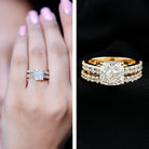 IGI Certified 3 Carat Lab Grown Diamond Cushion Cut Engagement Ring with Wedding Band Lab - ( E-VS1 ) - Rosec Jewels
