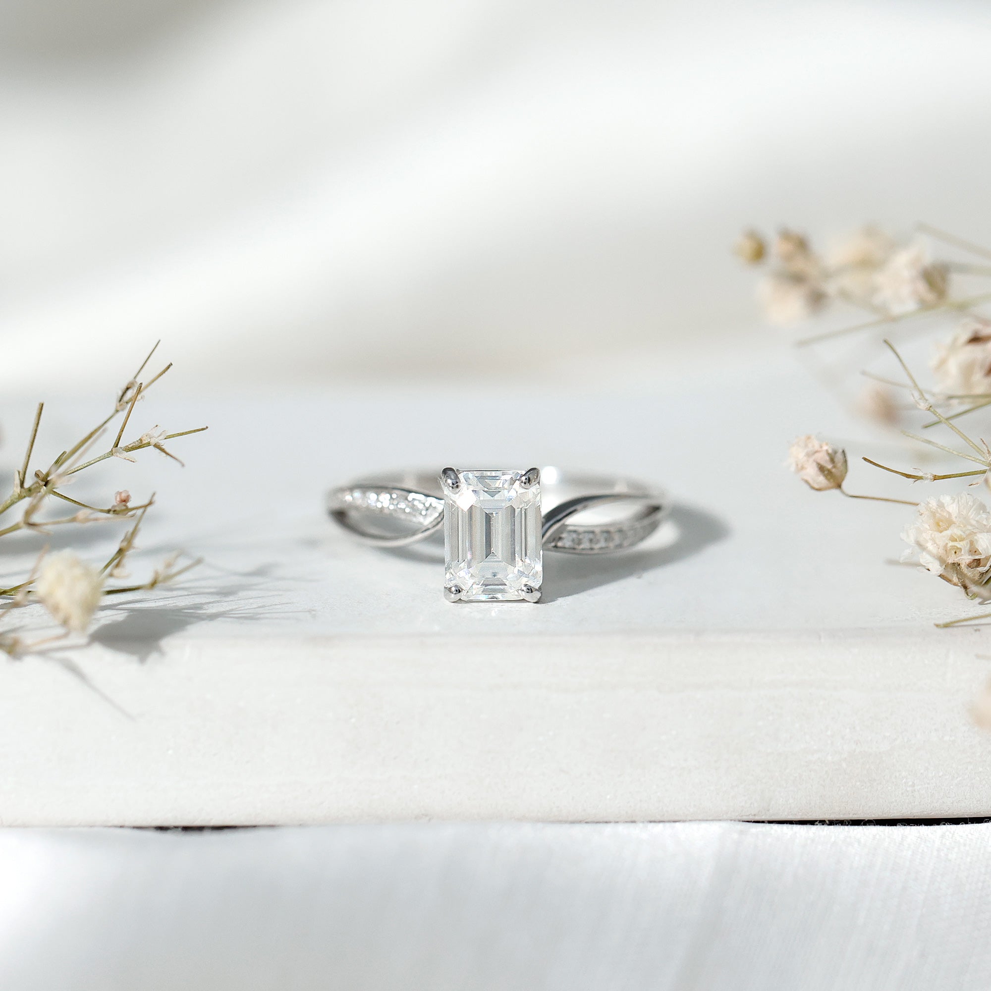 IGI Certified 2 Carat Emerald Cut Lab Grown Diamond Infinity Engagement Ring Lab - ( E-VS1 ) - Rosec Jewels