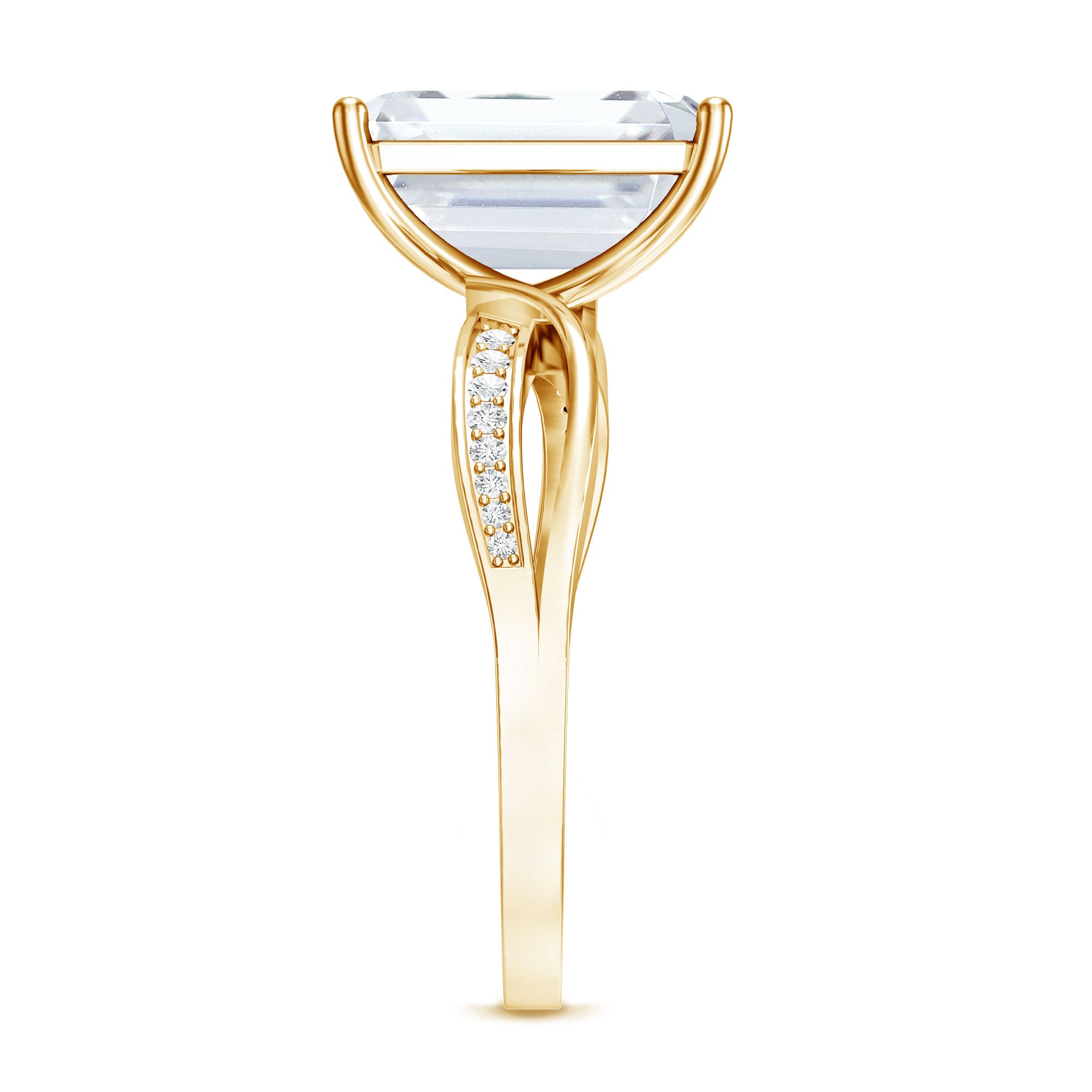 Rosec Jewels-IGI Certified 4 Carat Lab Grown Diamond Emerald Cut Engagement Ring with Crossover Shank