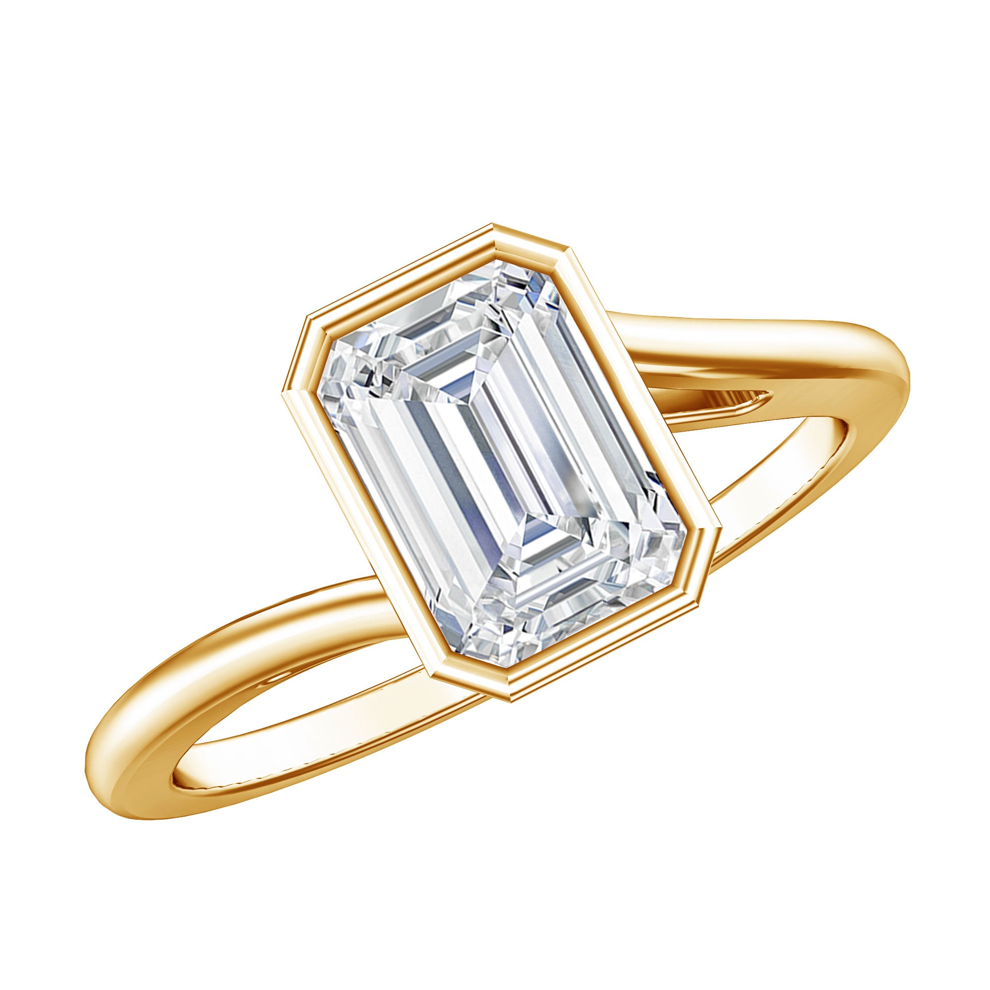 Rosec Jewels-Solitaire 2 Carat Lab Grown Emerald Cut Diamond Bypass Engagement Ring IGI Certified