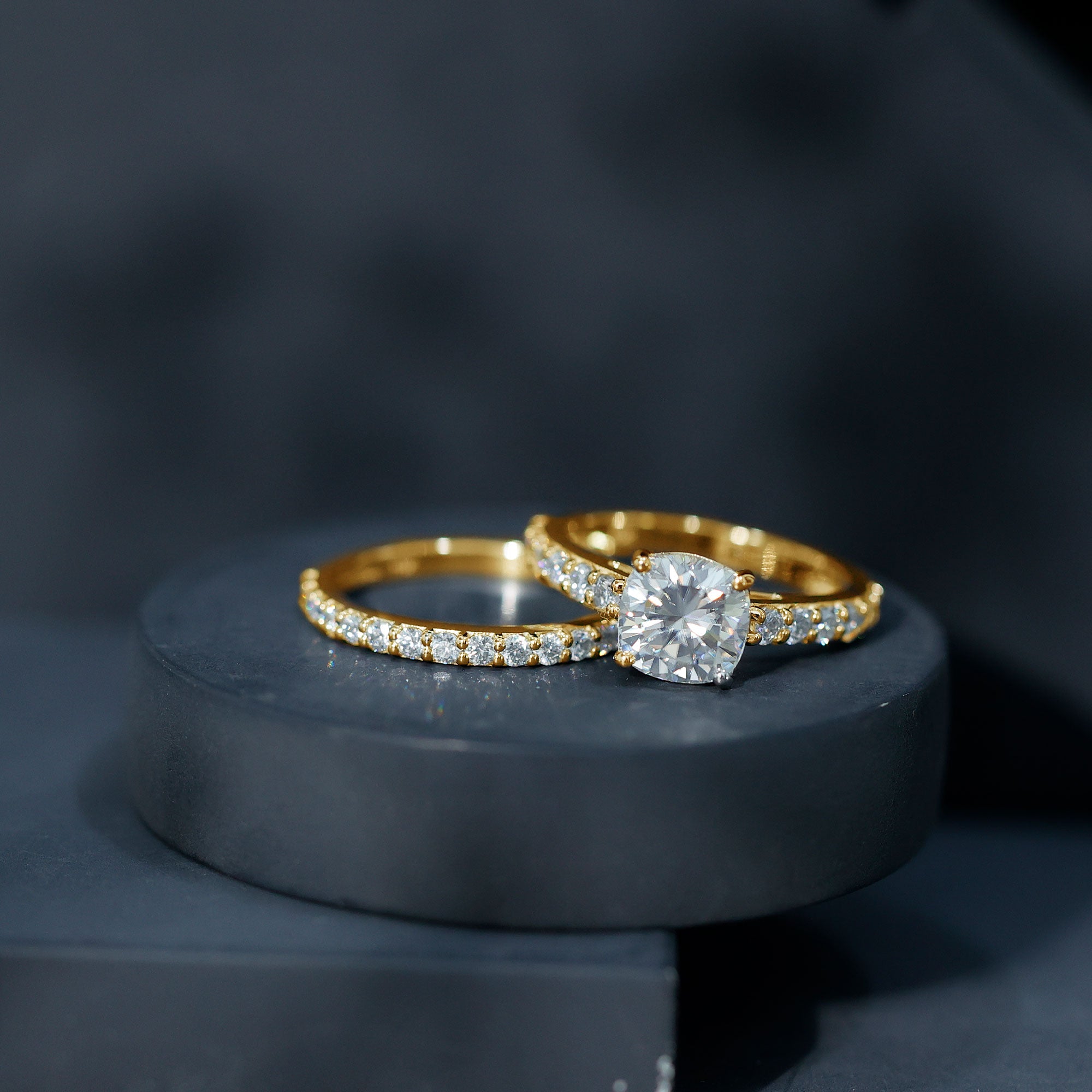 Cushion Cut 2 Carat Lab Grown Diamond Bridal Ring Set with IGI Certificate Lab - ( E-VS1 ) - Rosec Jewels