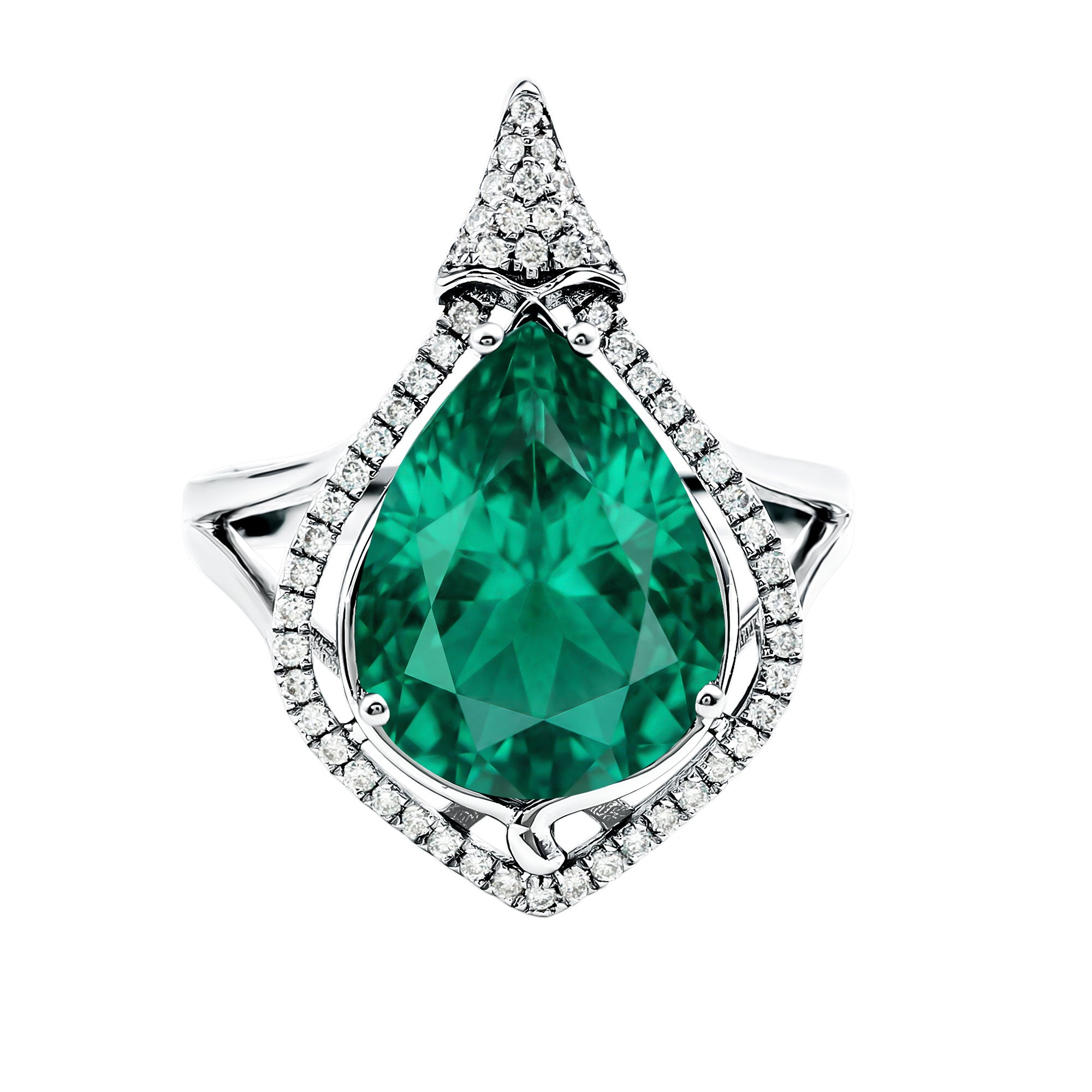 Rosec Jewels-Vintage Inspired 2.5 Carat Lab Grown Emerald and Diamond Statement Engagement Ring