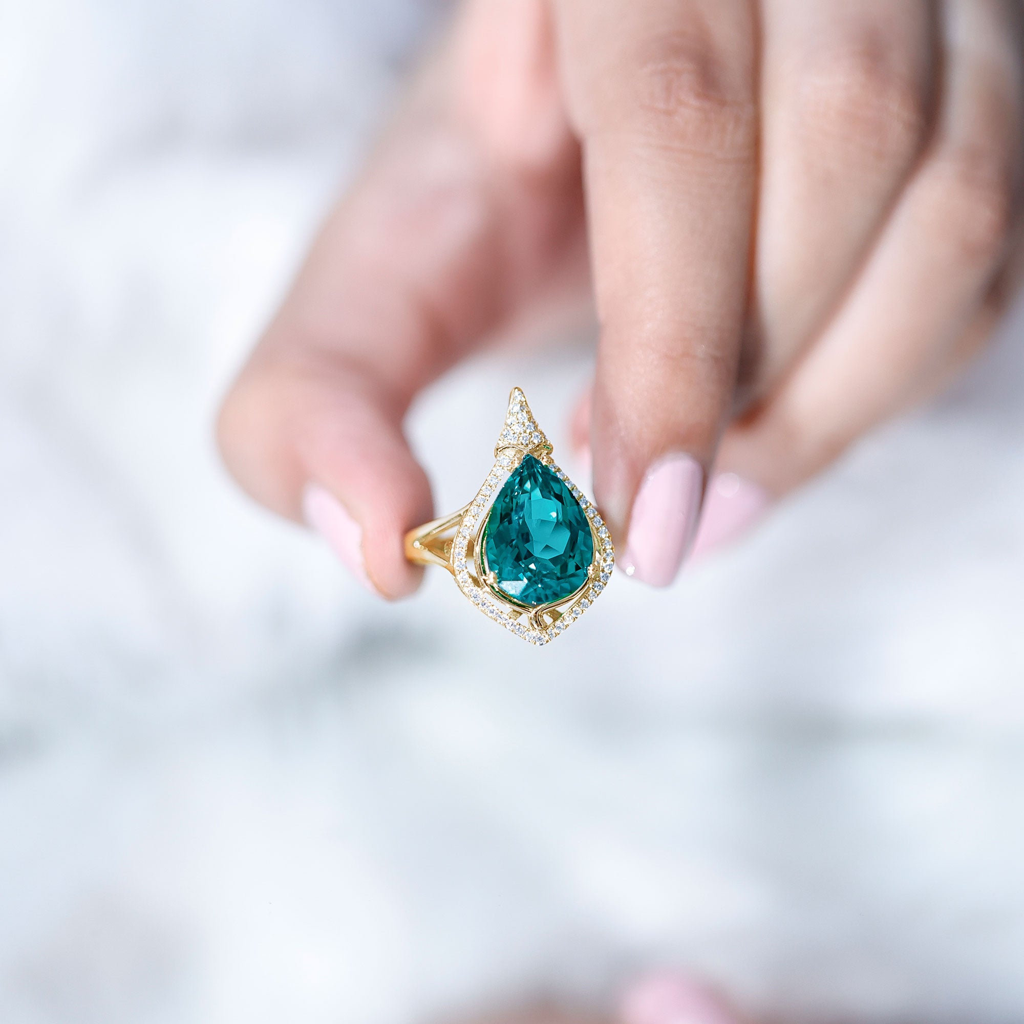 Rosec Jewels-Vintage Inspired 2.5 Carat Lab Grown Emerald and Diamond Statement Engagement Ring