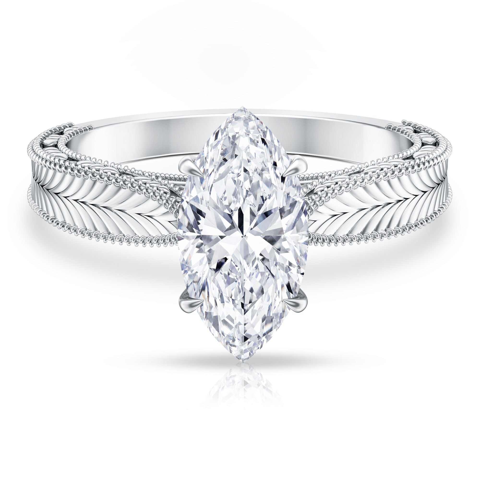 Rosec Jewels-IGI Certified Antique Looking 2 Carat Marquise Lab Diamond Engagement Ring with Engraved Shank