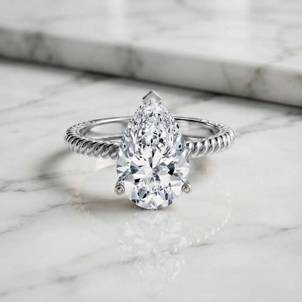 IGI Certified 3 Carat Lab Grown Diamond Pear Solitaire Engagement Ring Lab - ( E-VS1 ) - Rosec Jewels