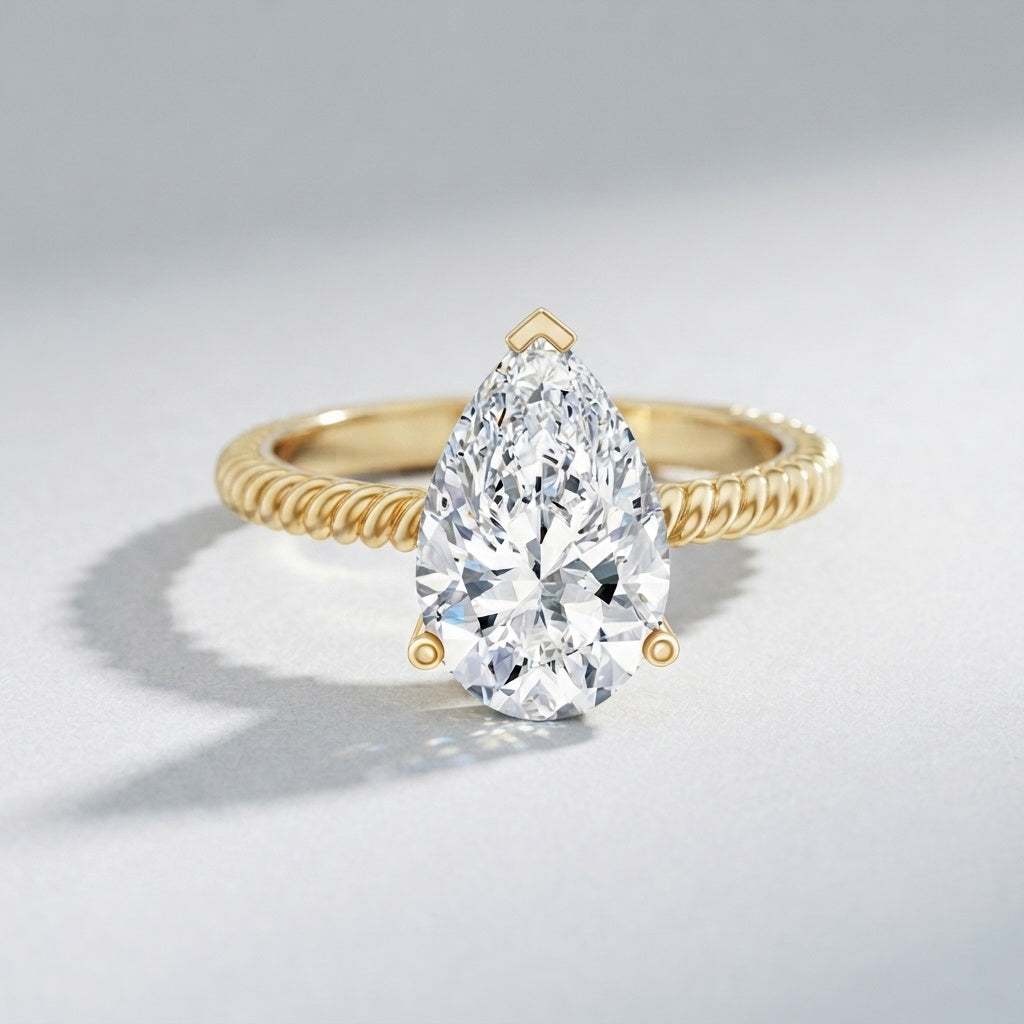 IGI Certified 3 Carat Lab Grown Diamond Pear Solitaire Engagement Ring Lab - ( E-VS1 ) - Rosec Jewels