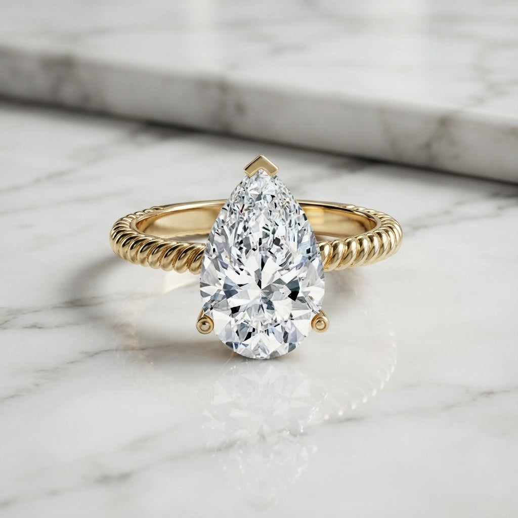 IGI Certified 3 Carat Lab Grown Diamond Pear Solitaire Engagement Ring Lab - ( E-VS1 ) - Rosec Jewels